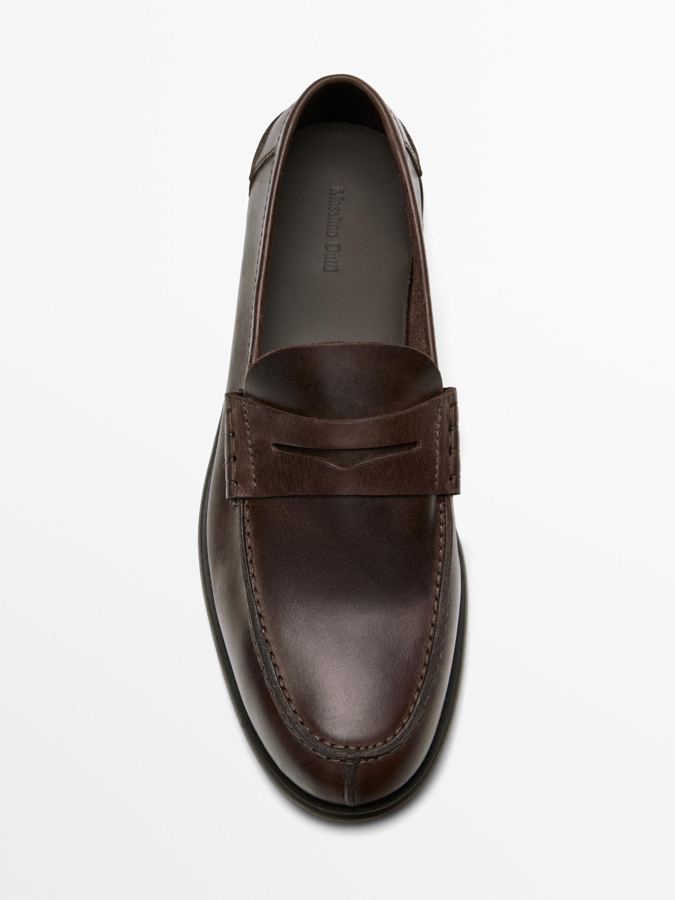 Leather loafers with penny strap — TAN
