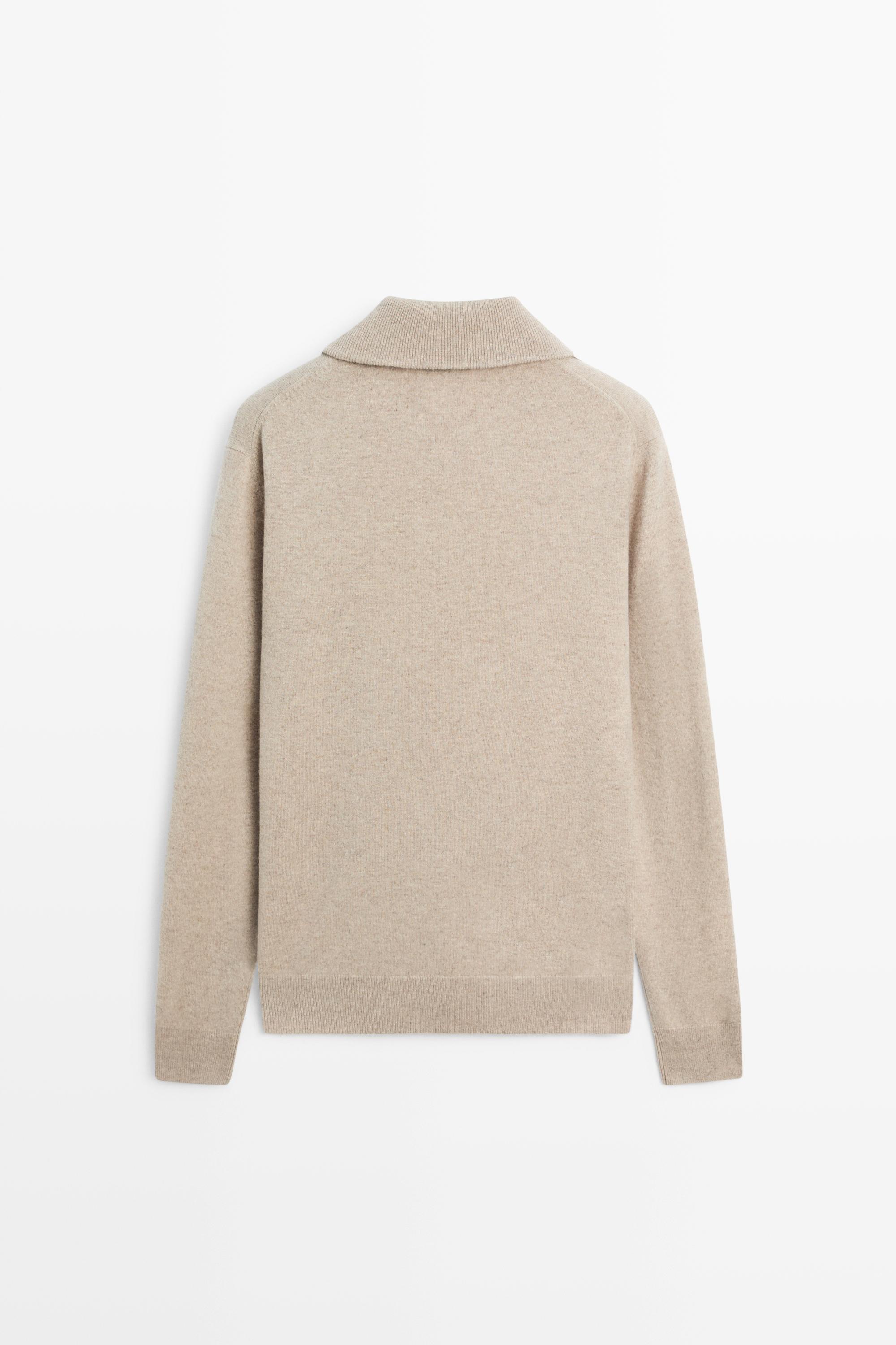 Mock neck zip-up knit sweater — Sand
