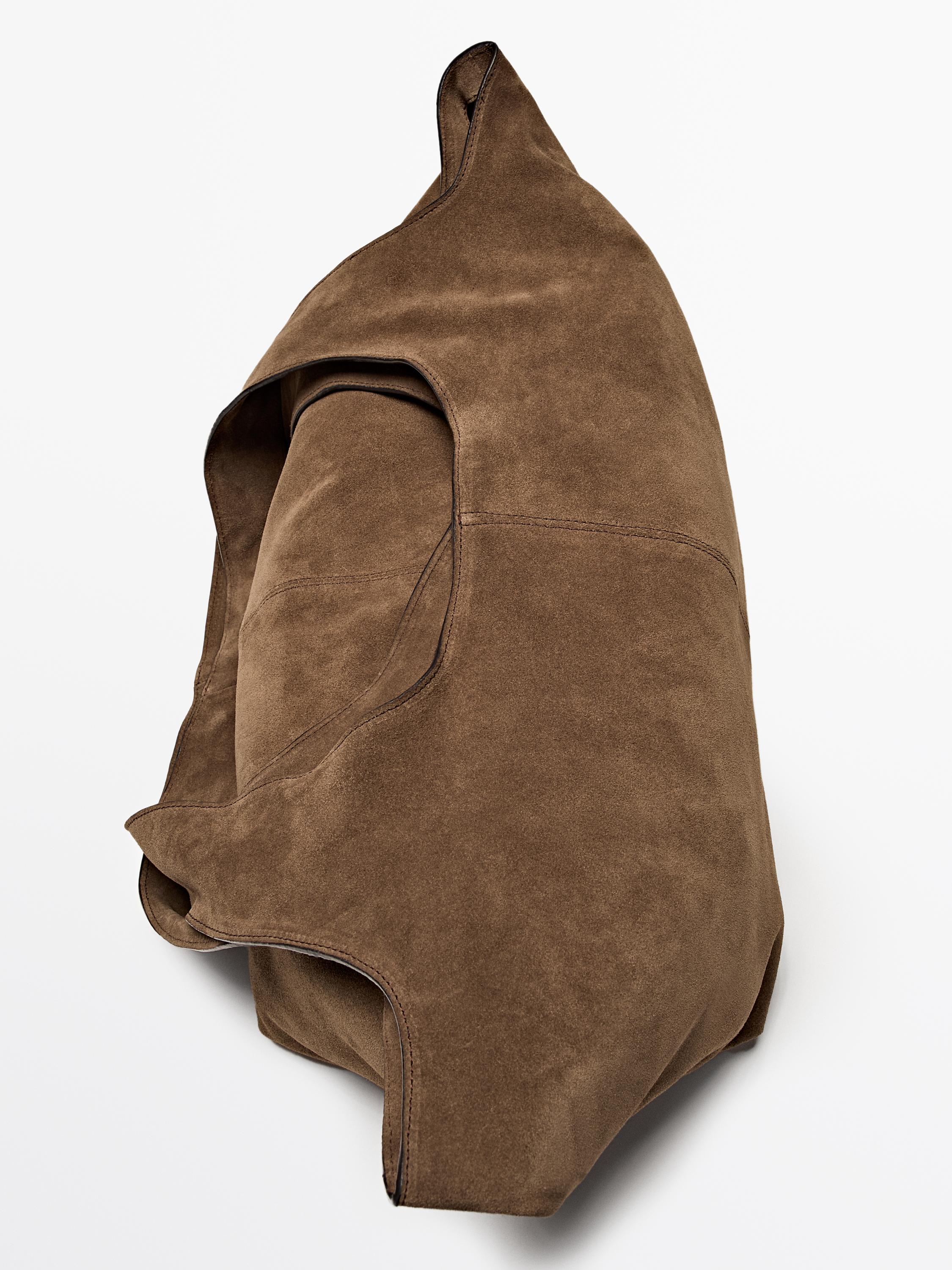 Split leather maxi tote bag — ECRU