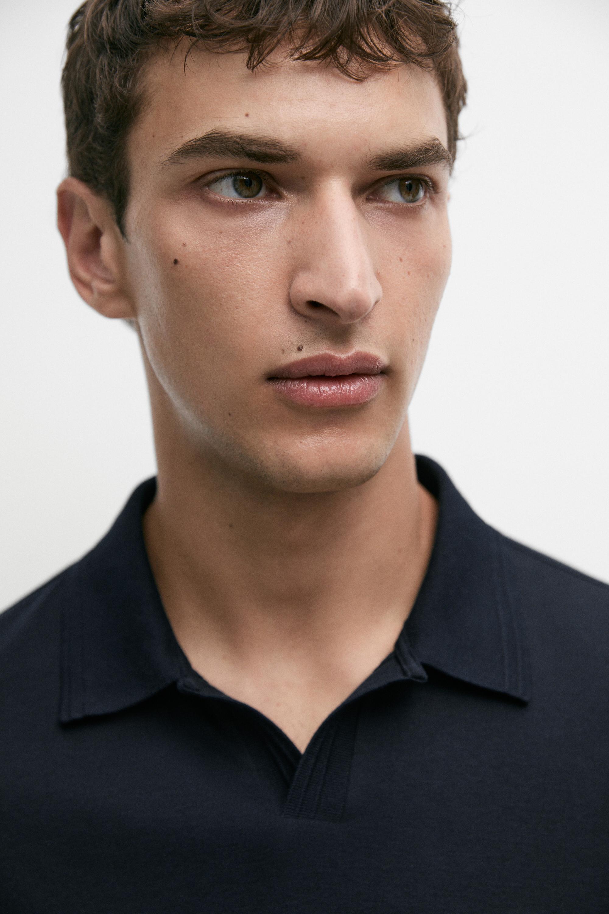100% cotton long sleeve polo shirt — NAVY BLUE