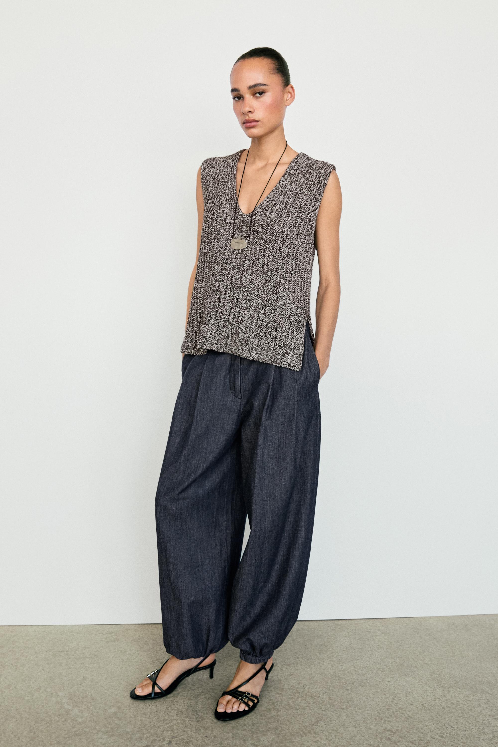 Cotton blend heathered knit top — ANTHRACITE GREY