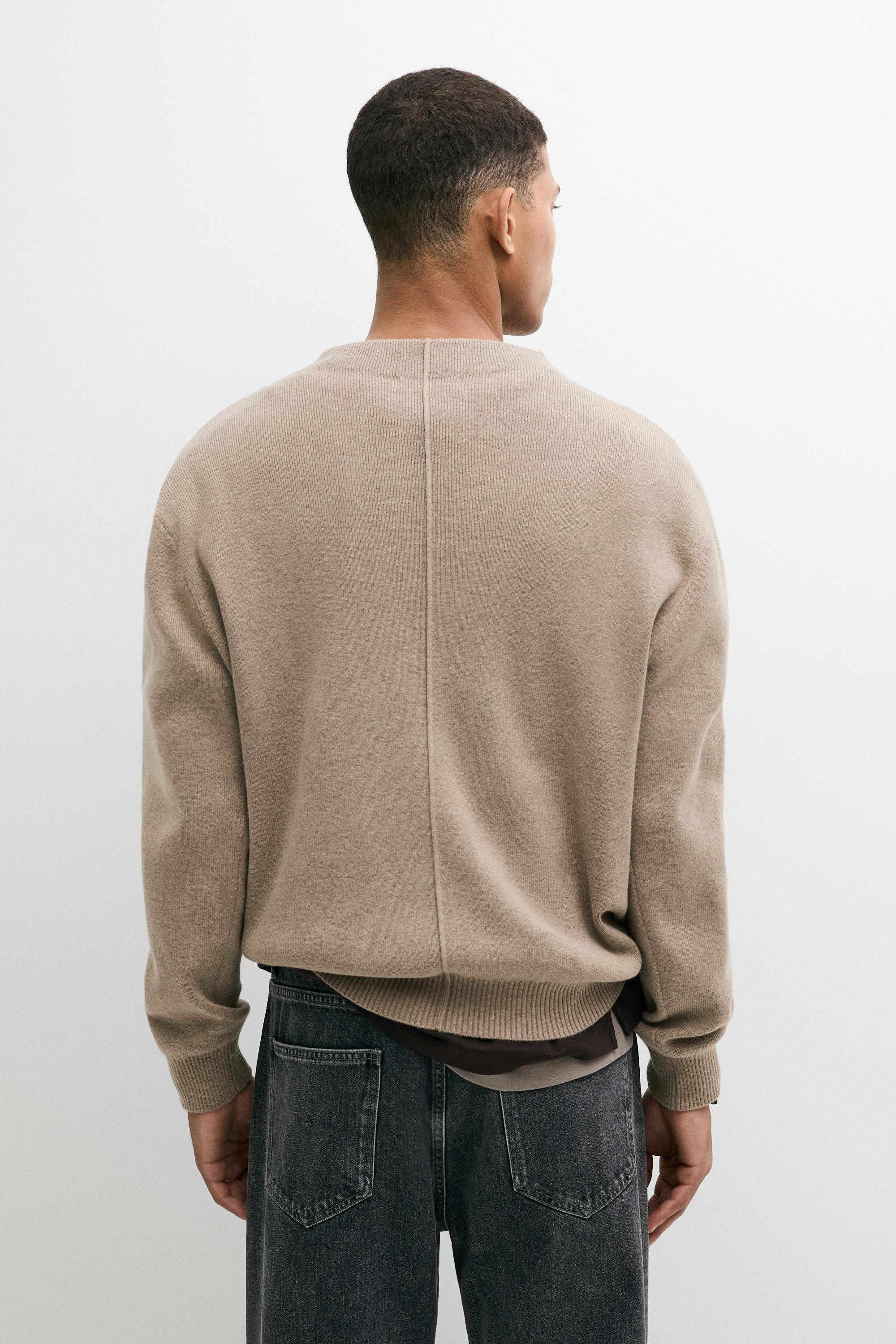 Button mock neck knit sweater — GOLDEN BROWN