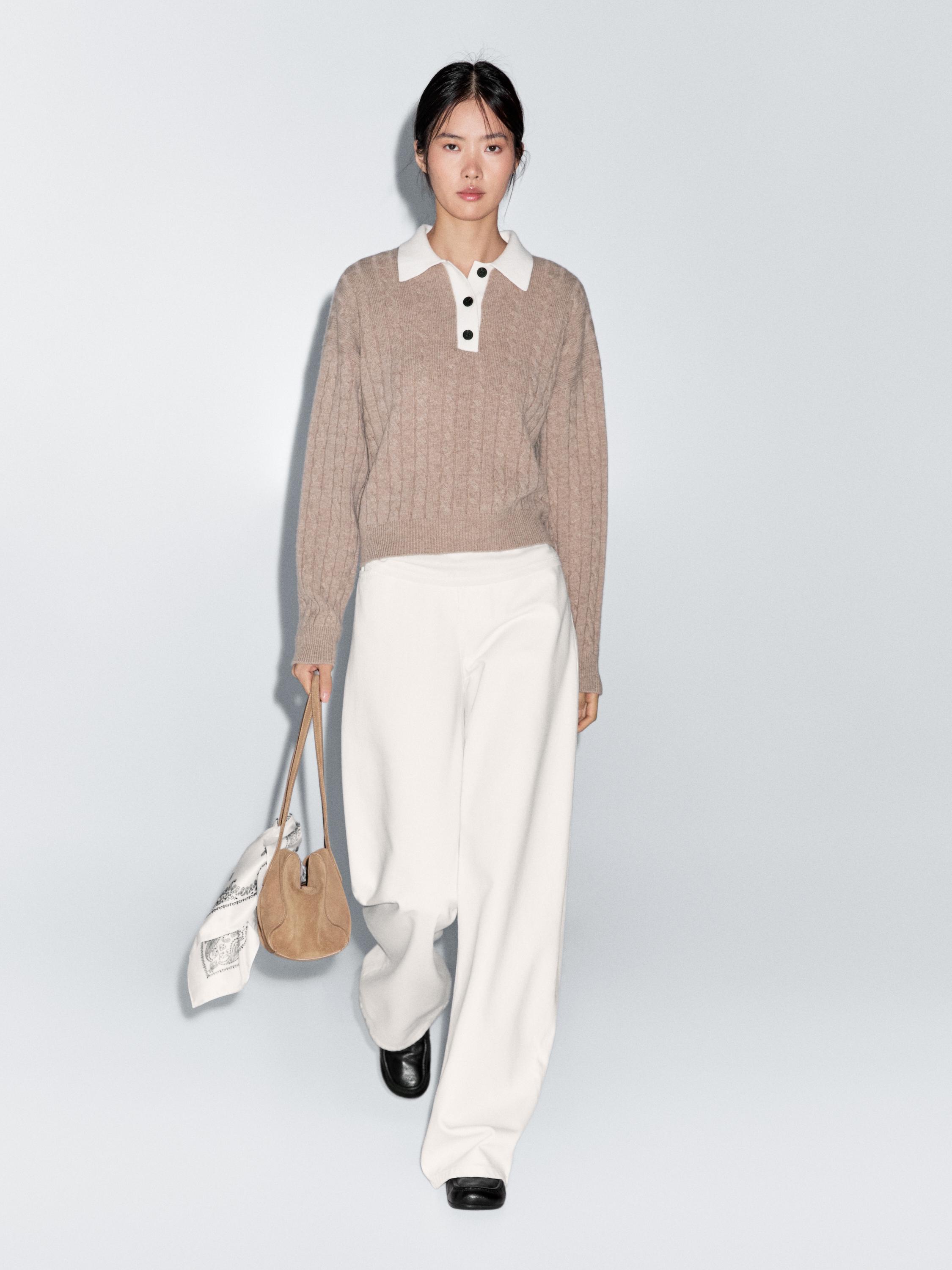 Wool blend polo collar sweater