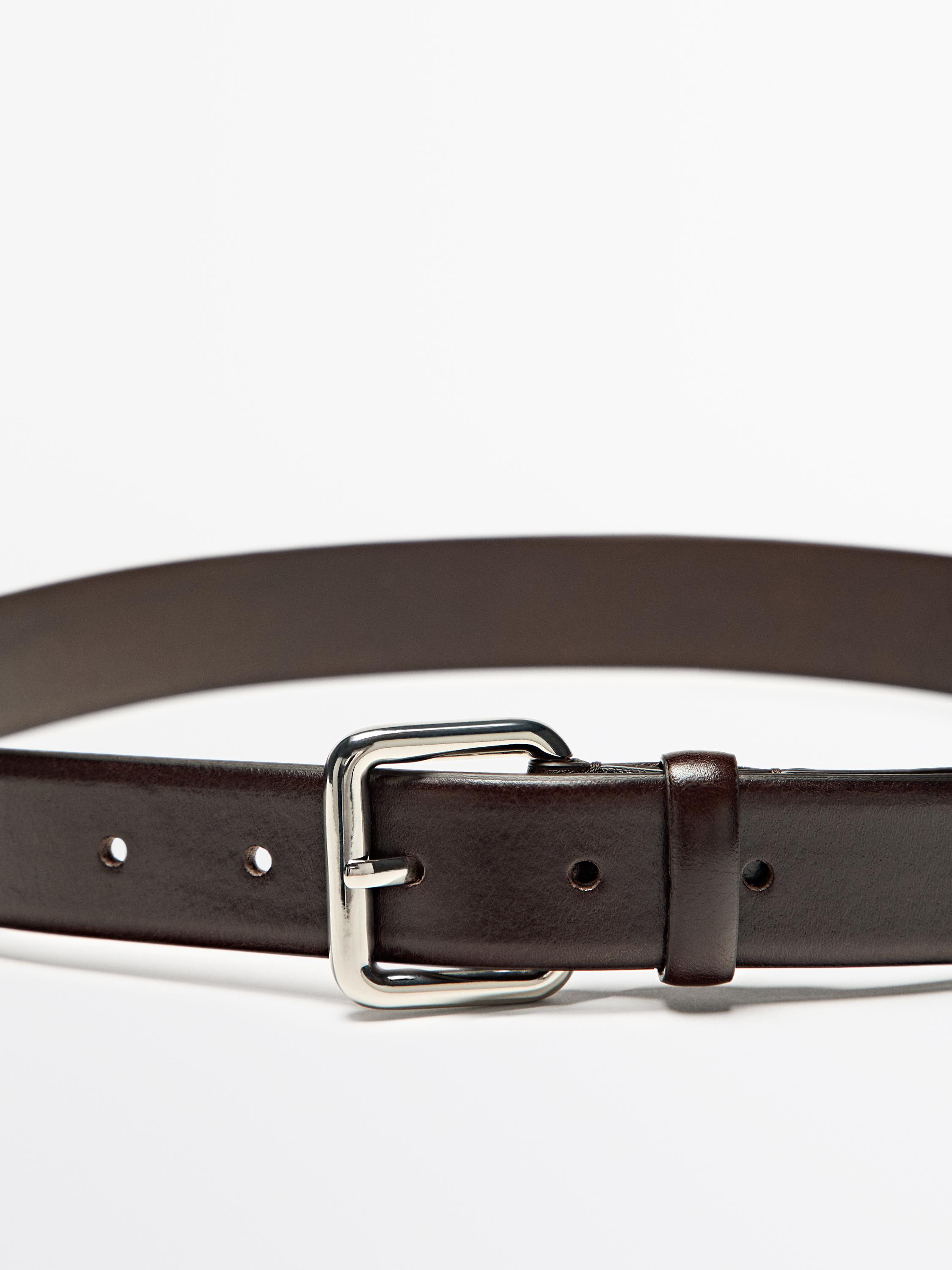 Leather belt with square buckle