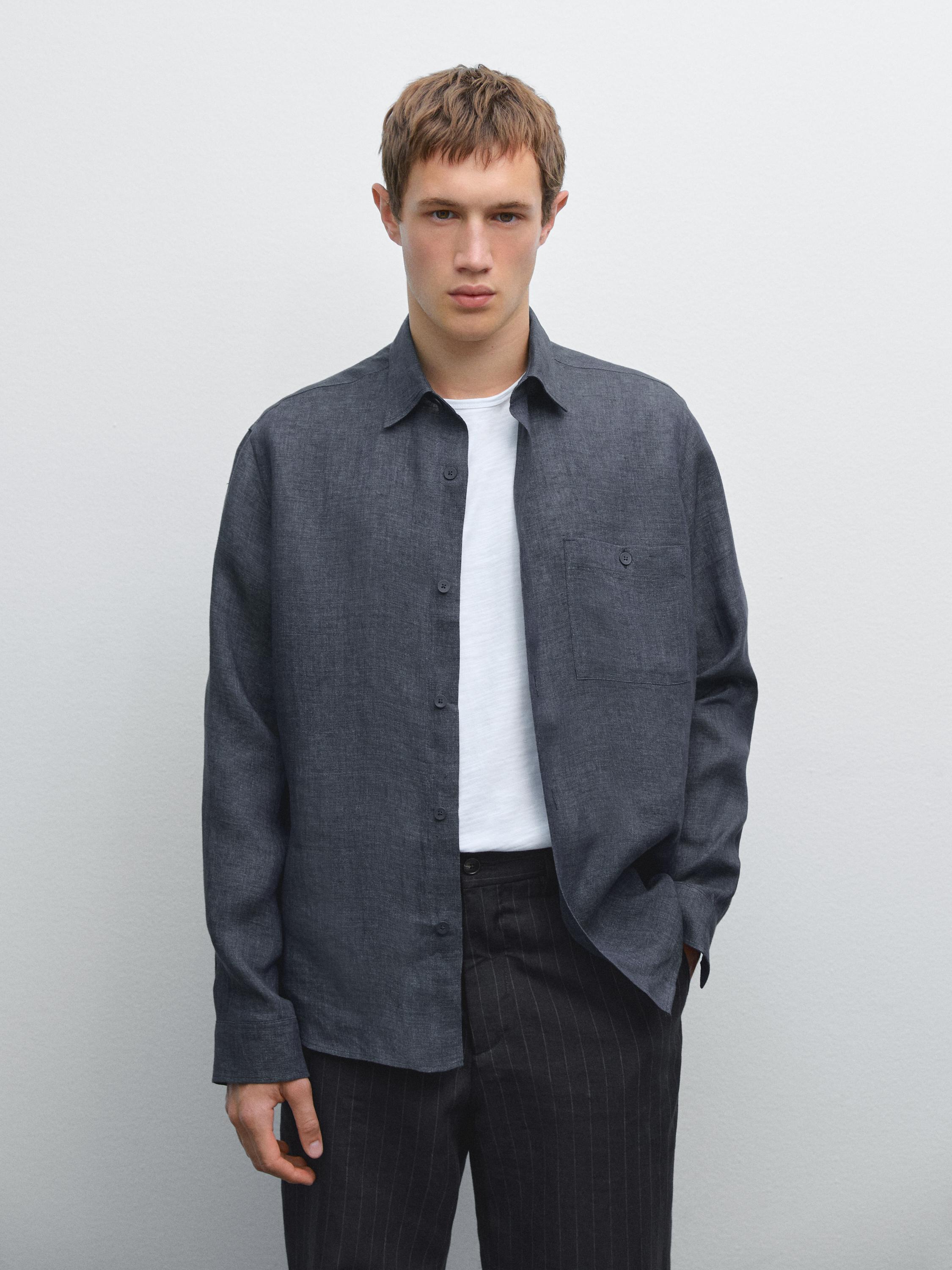 Surchemise regular fit lin délavé