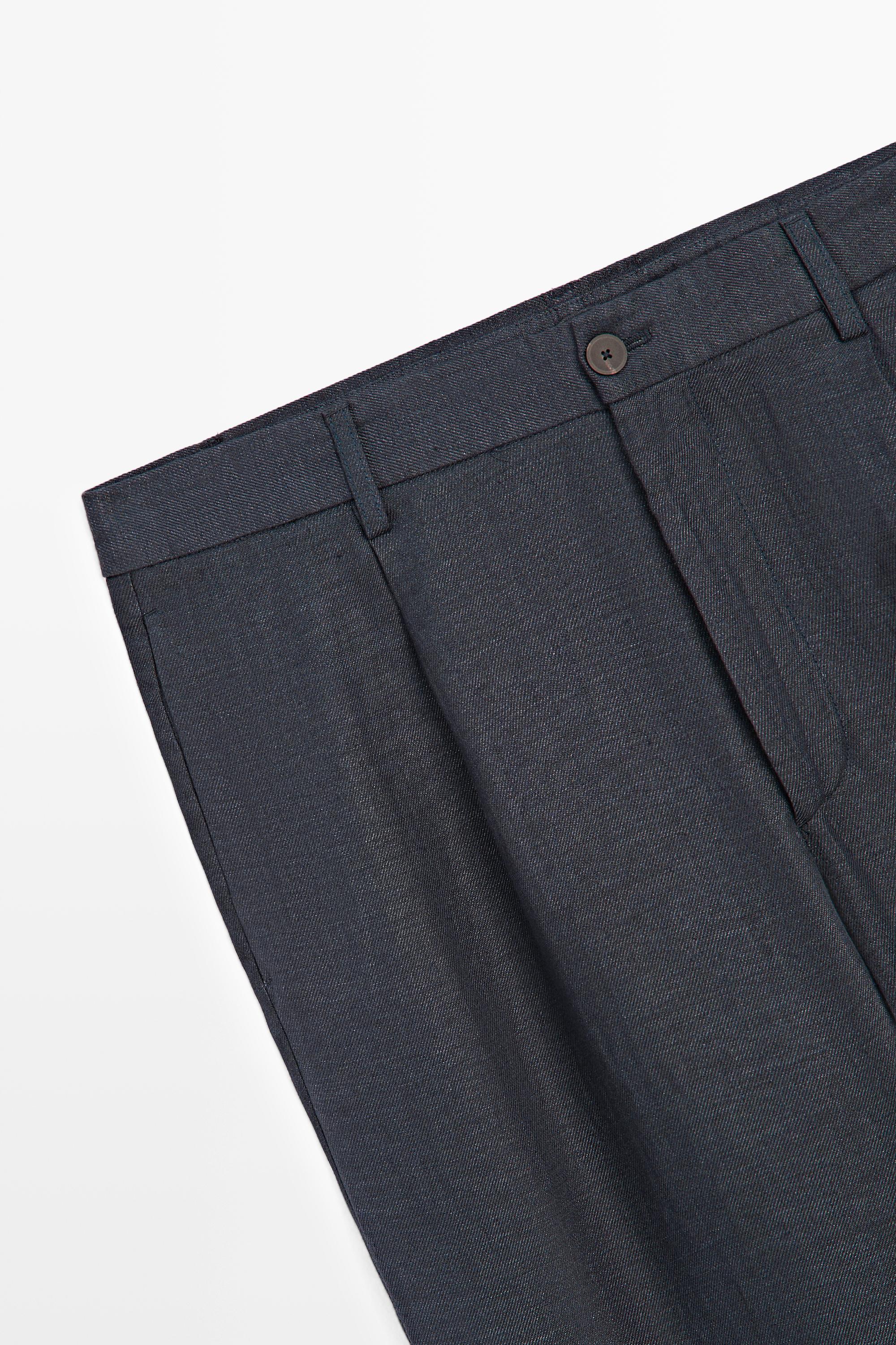 100% linen total look melange trousers — INK BLUE