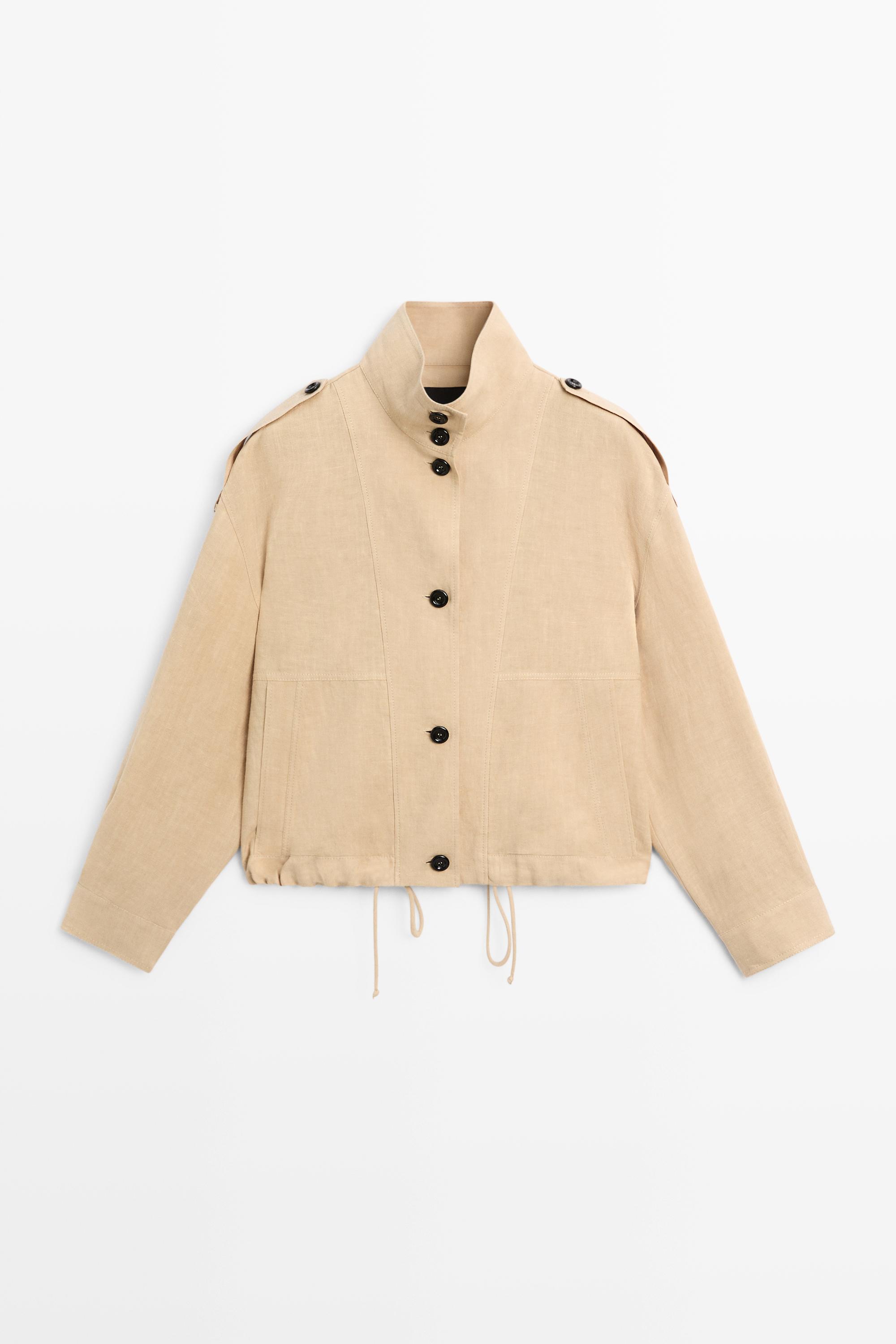 100% linen fluid bomber jacket — MUSTARD YELLOW