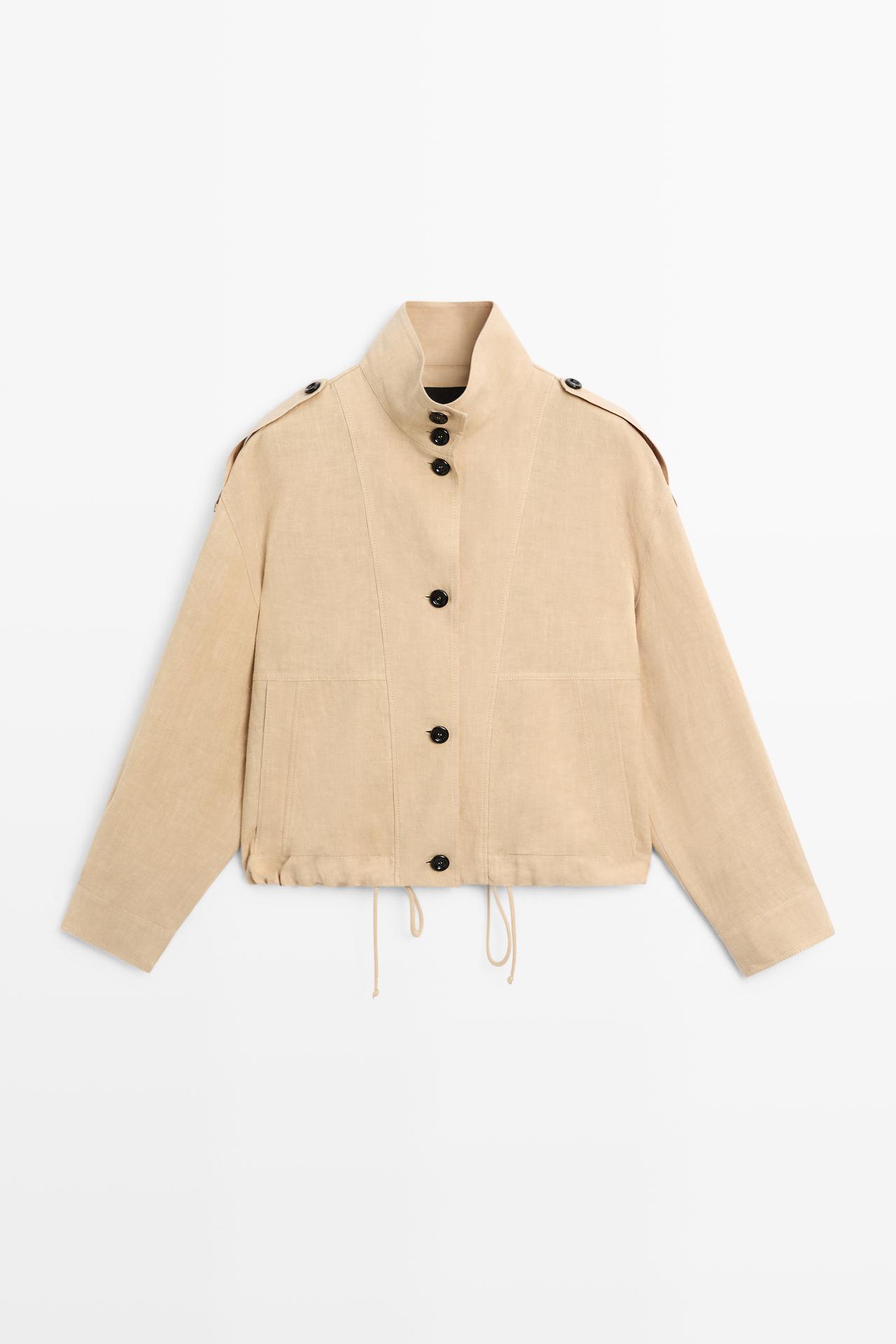 100% linen fluid bomber jacket — MUSTARD YELLOW