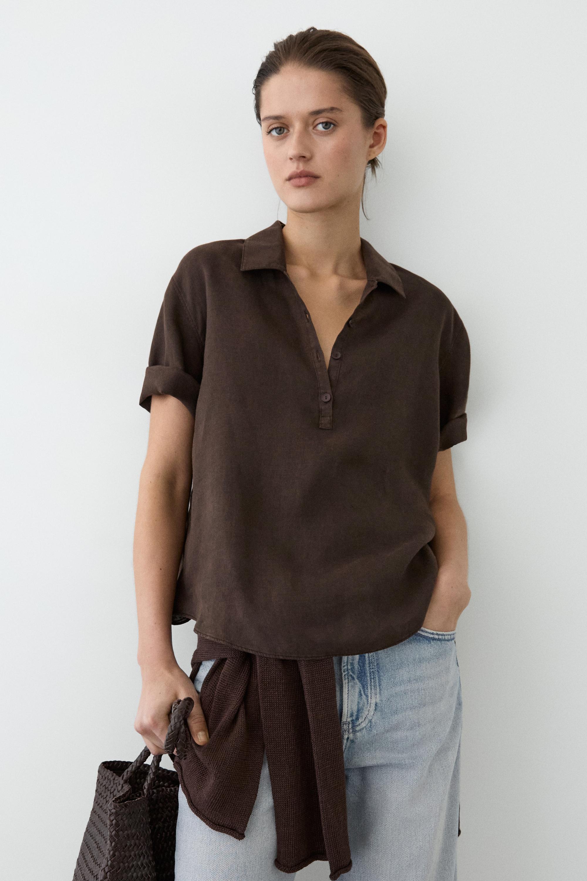 Blusa cuello polo lino