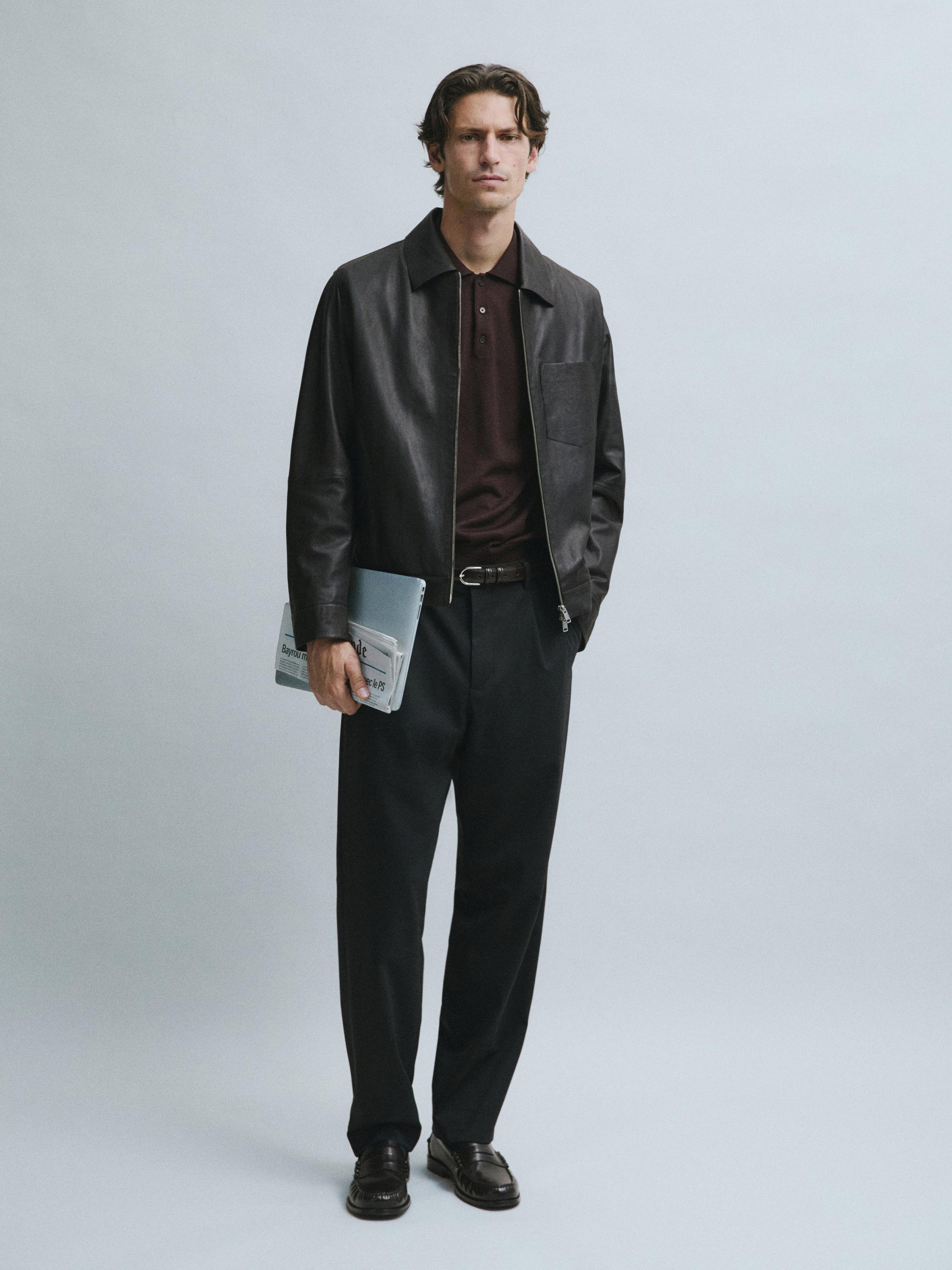 Nappa leather jacket with pocket — BROWN