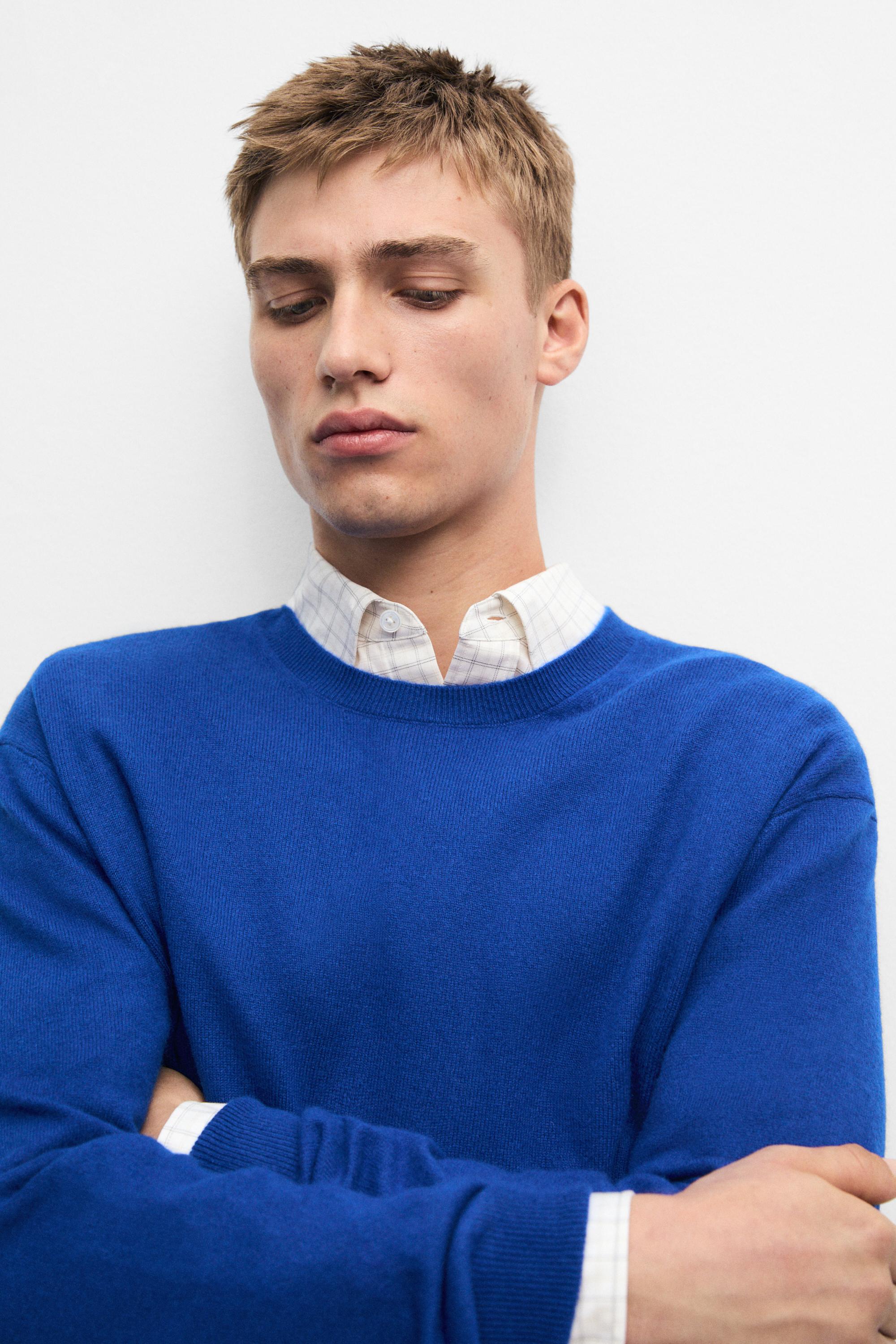 100% cashmere ribbed knit sweater — Blue