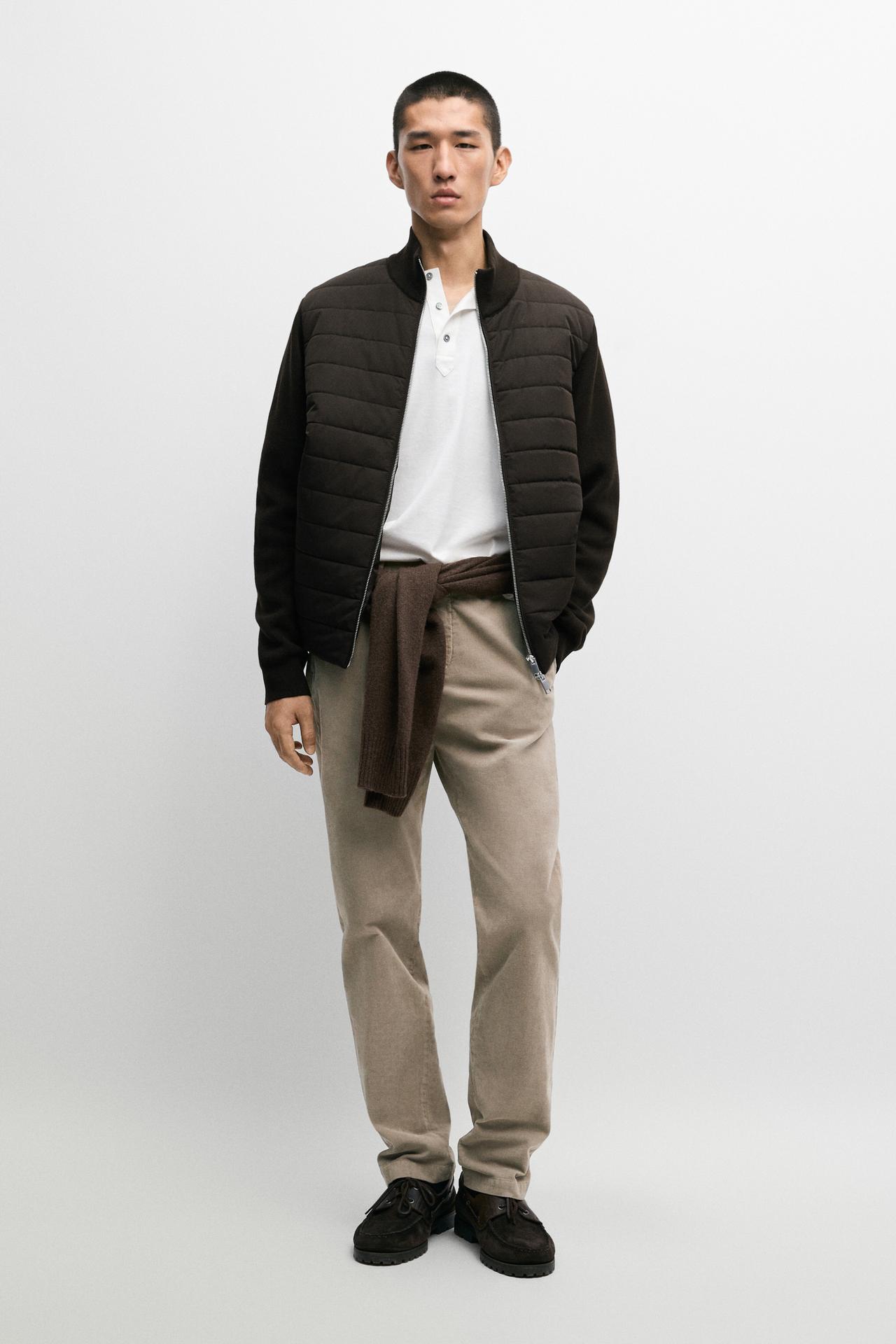 Blended fabric stand-collar cardigan — BROWN