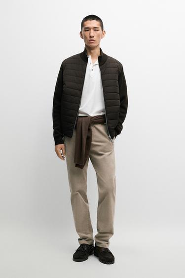 Blended fabric stand-collar cardigan — BROWN 1