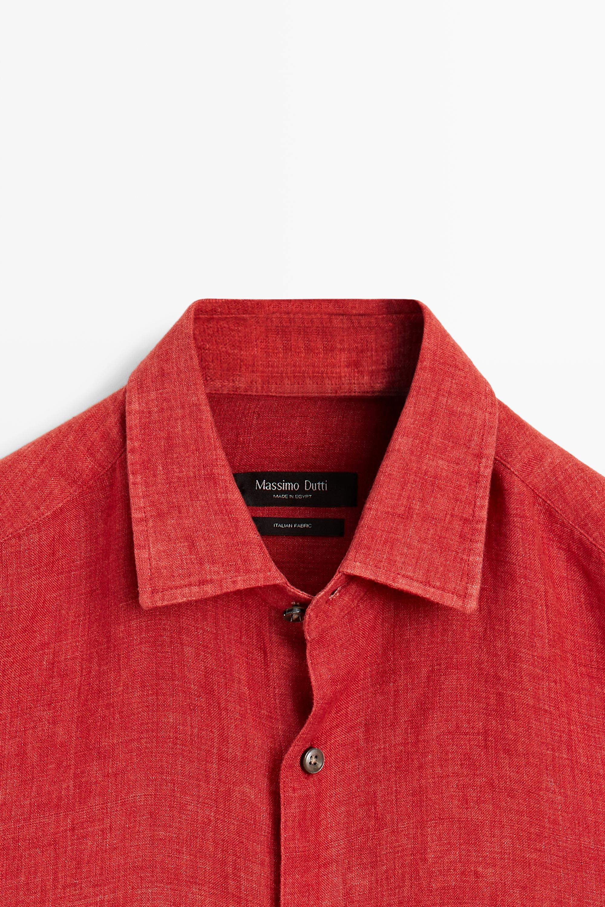 Regular fit 100% linen faded shirt — RED