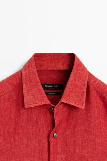 Regular fit 100% linen faded shirt — RED 9