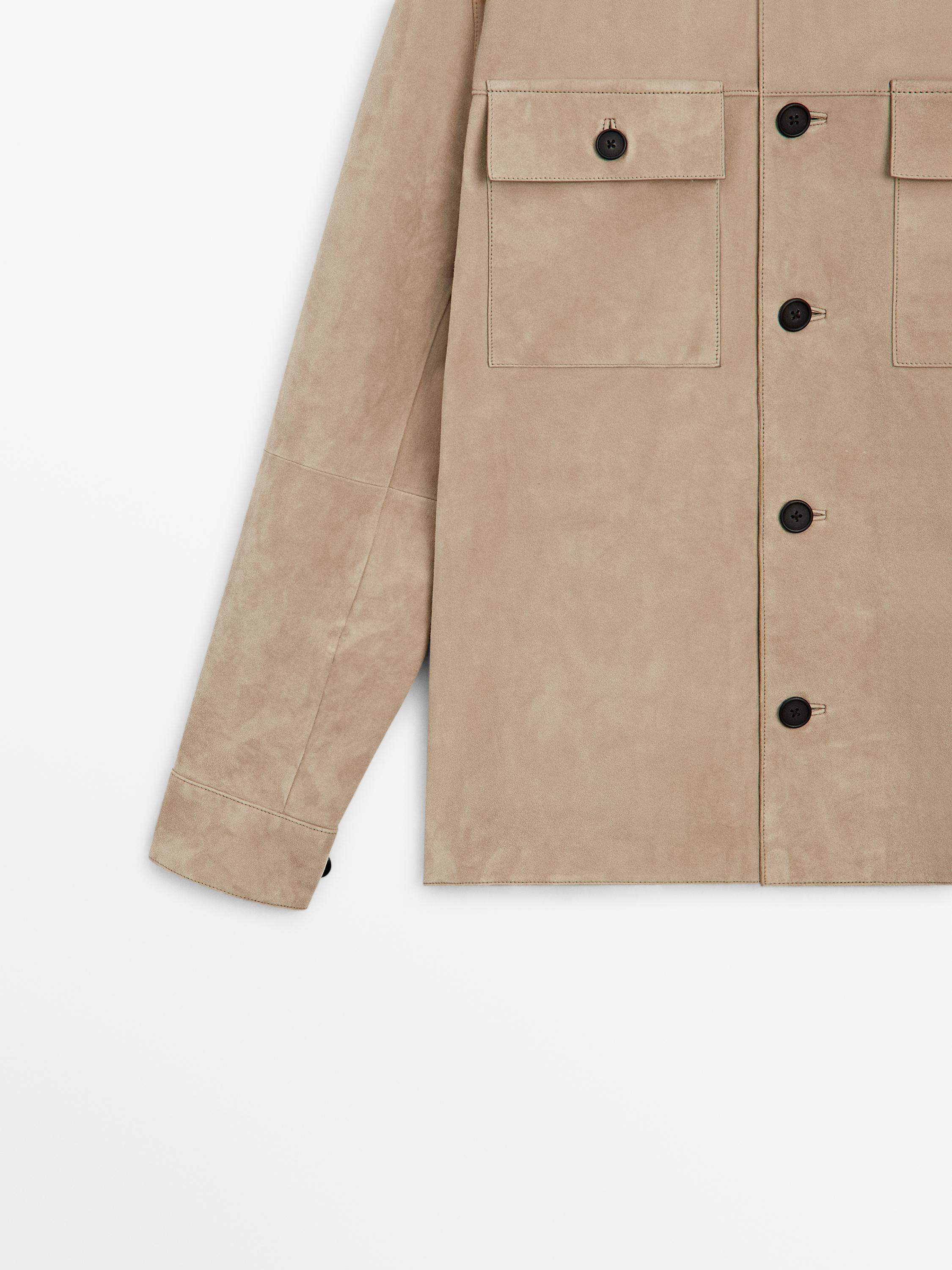 Suede leather overshirt — BEIGE