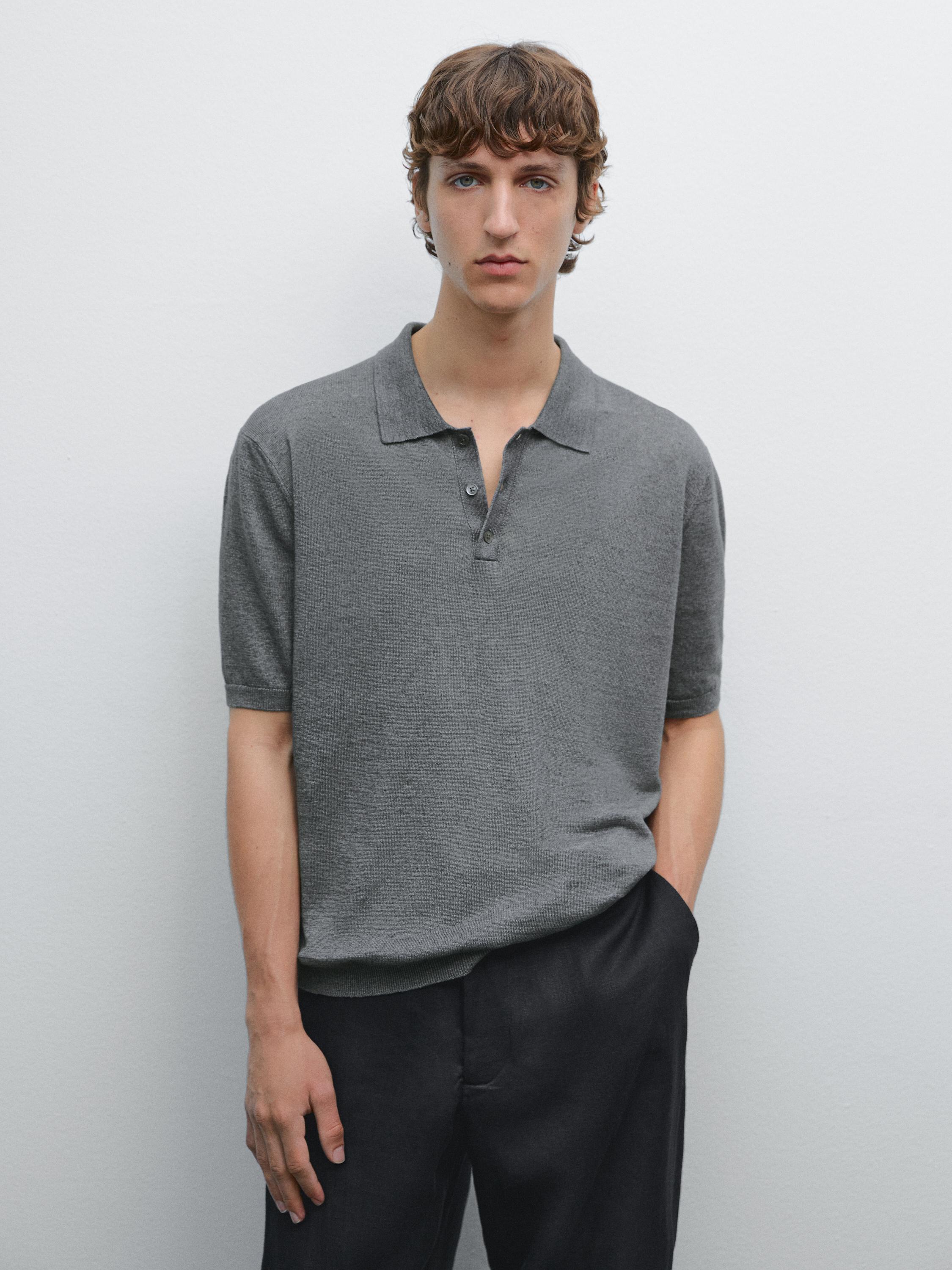 قميص بولو كتان محاك