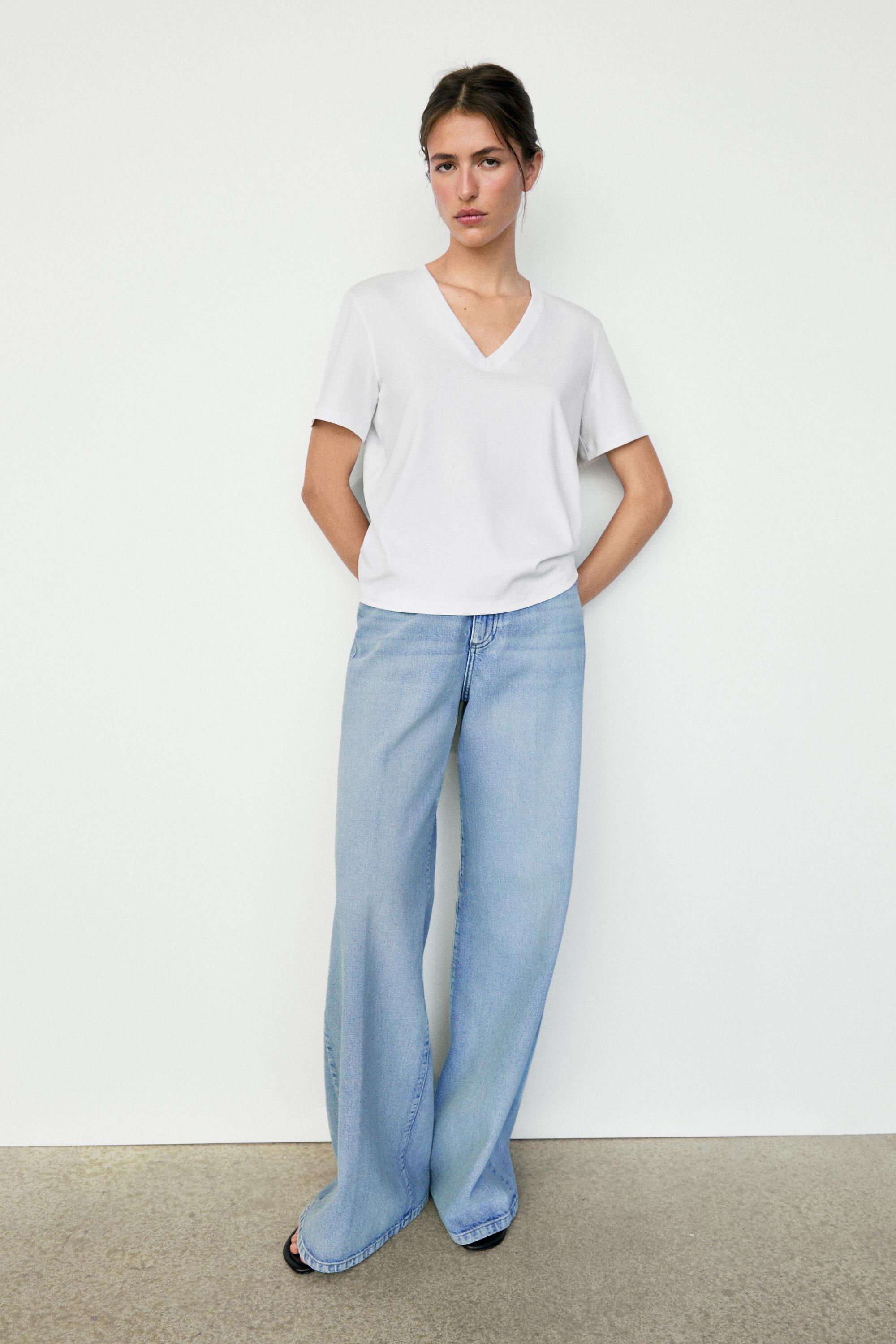 100% cotton interlock V-neck T-shirt — WHITE