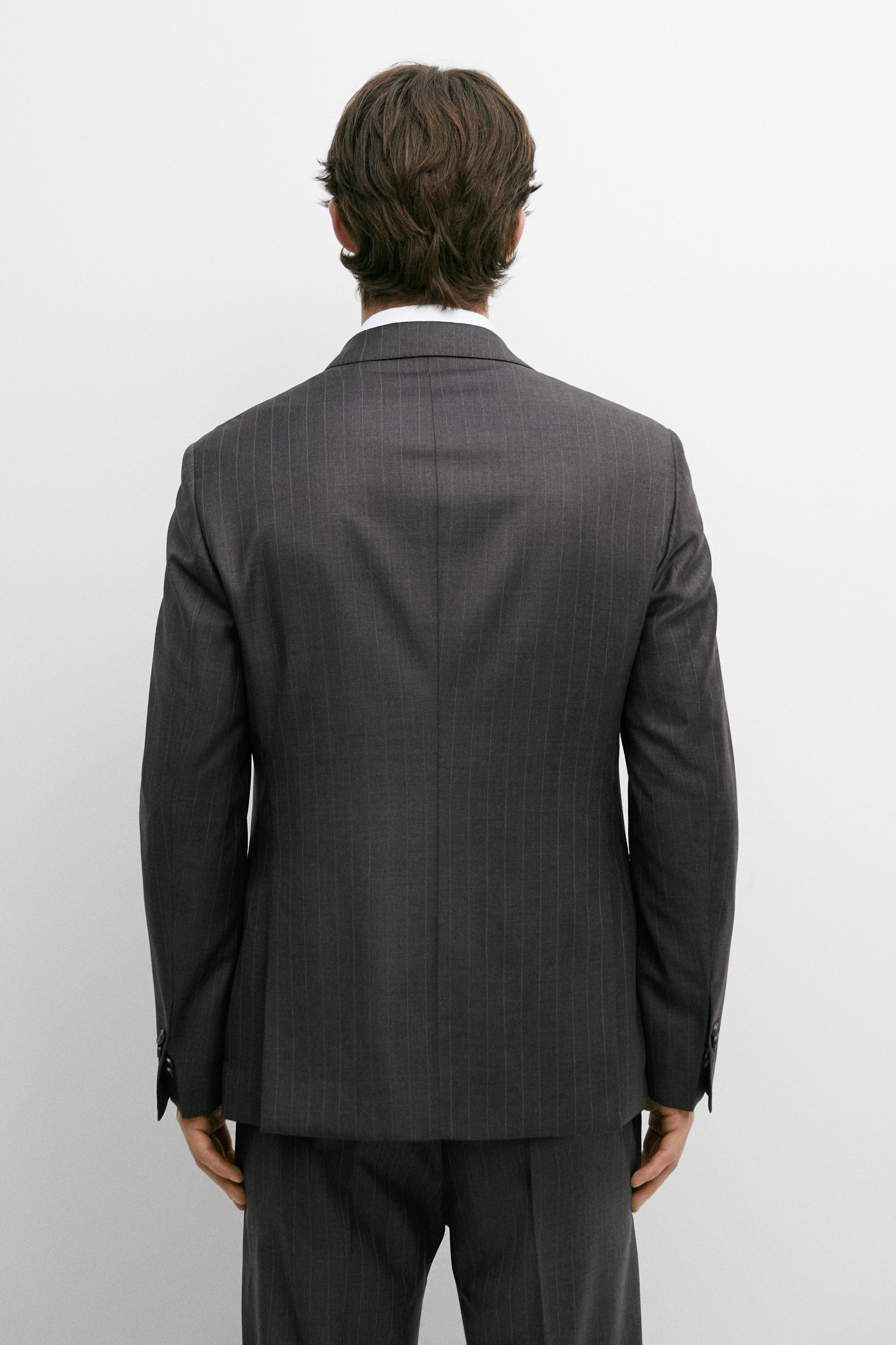 100% wool striped suit blazer — CHARCOAL
