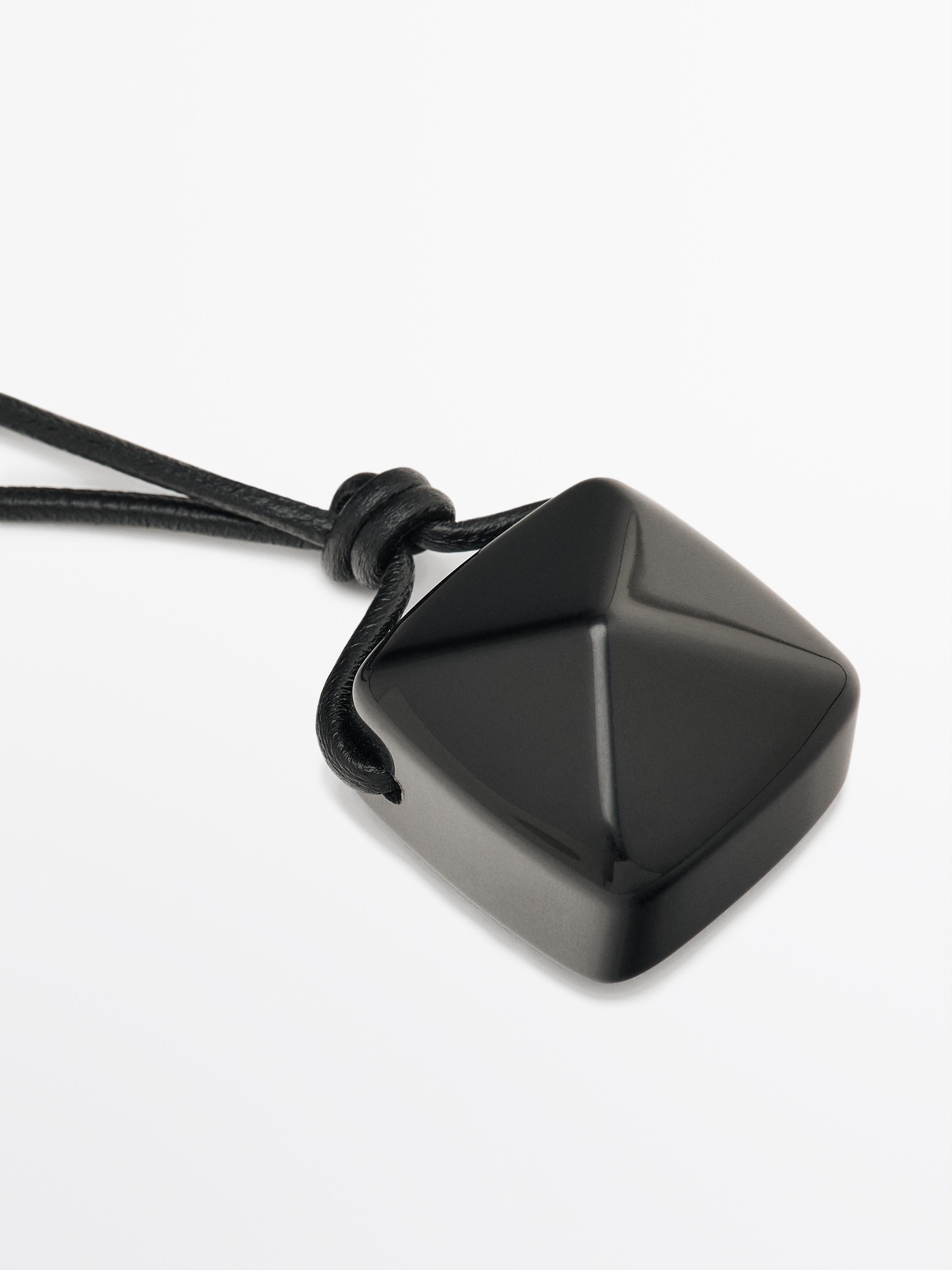 Leather cord necklace with natural stone