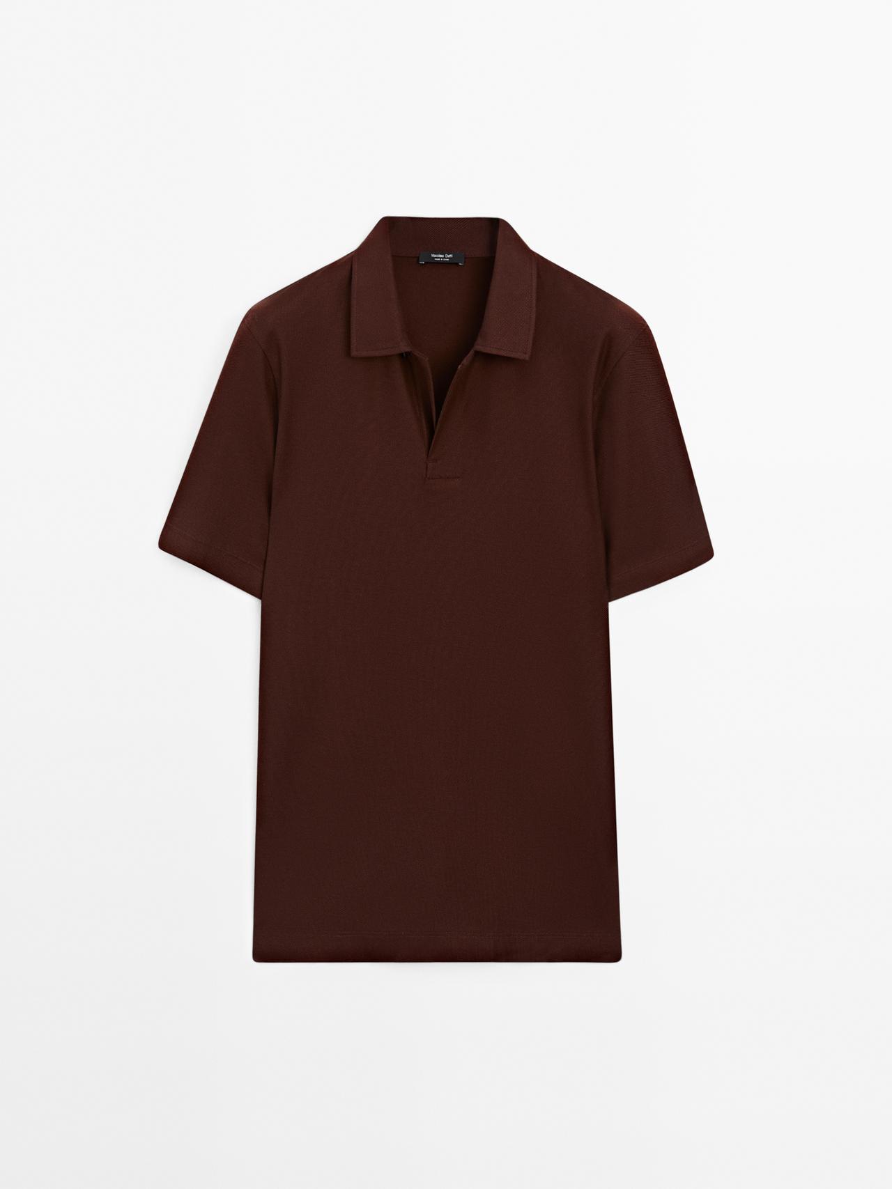 Massimo Dutti - Herre - Strukturvævet Poloshirt Med Skjult Knap - Kobber - Xl