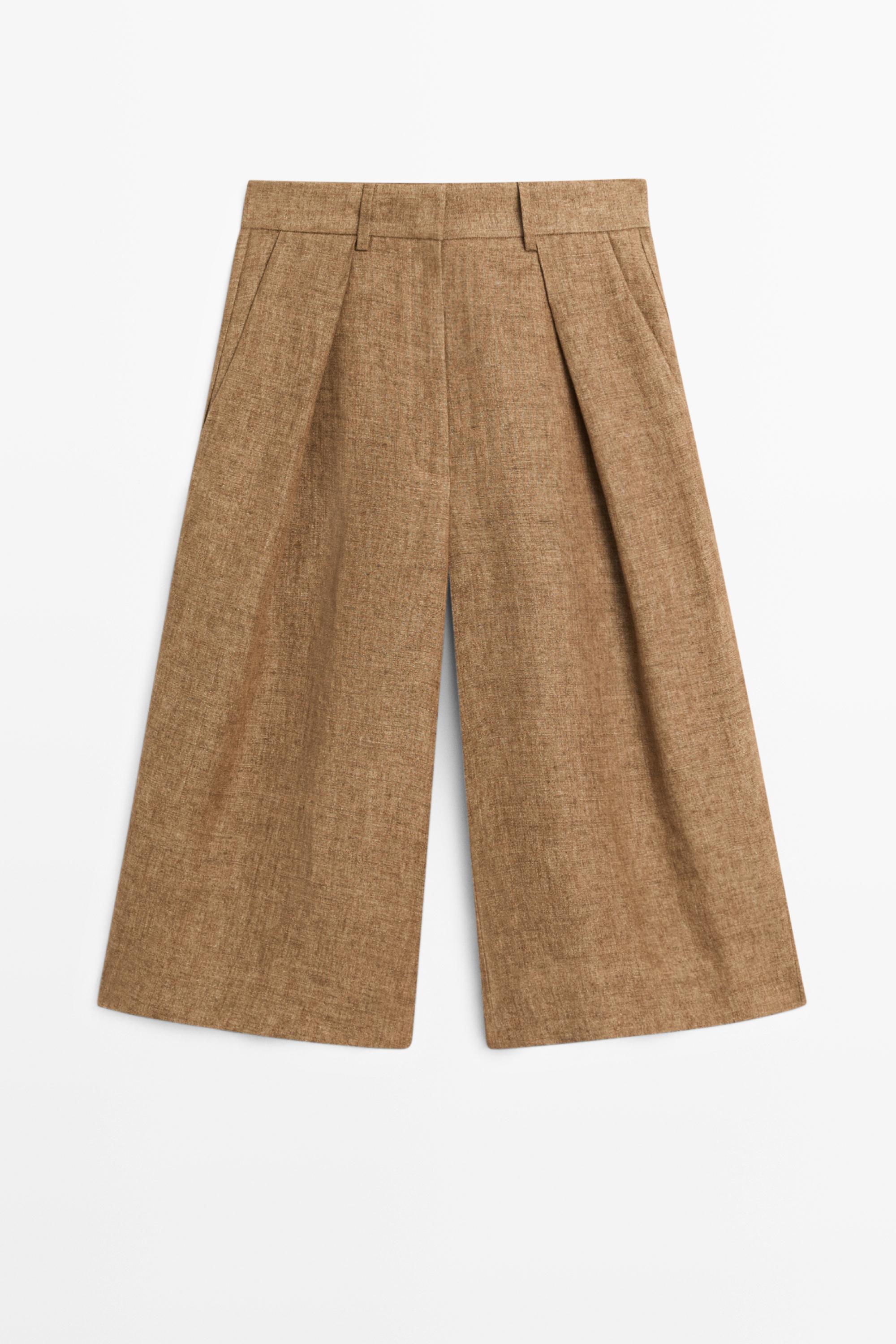 Melange linen suit Bermuda shorts — CAMEL