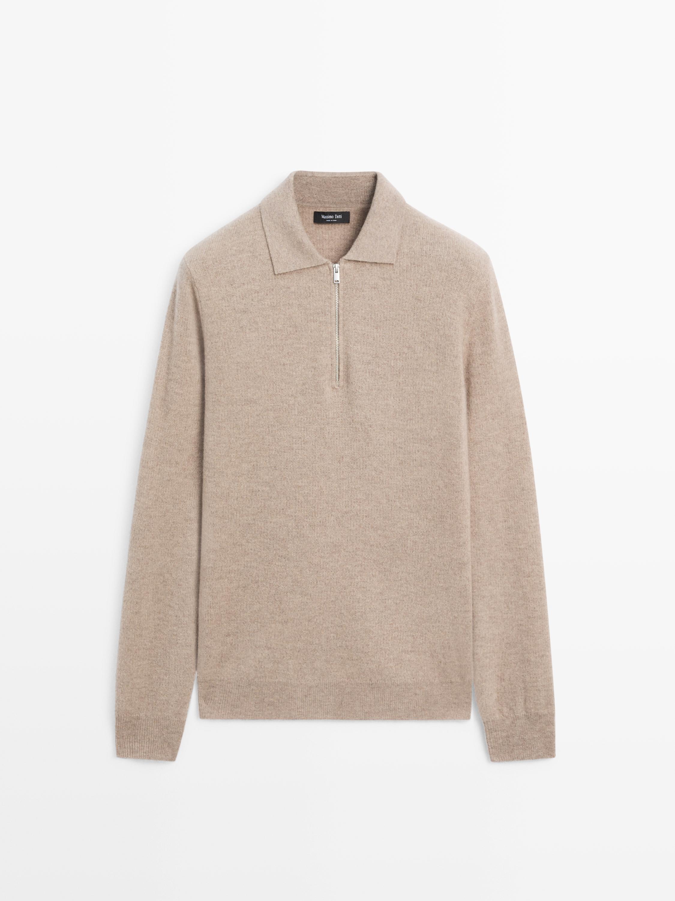 Knit wool blend polo sweater with zip