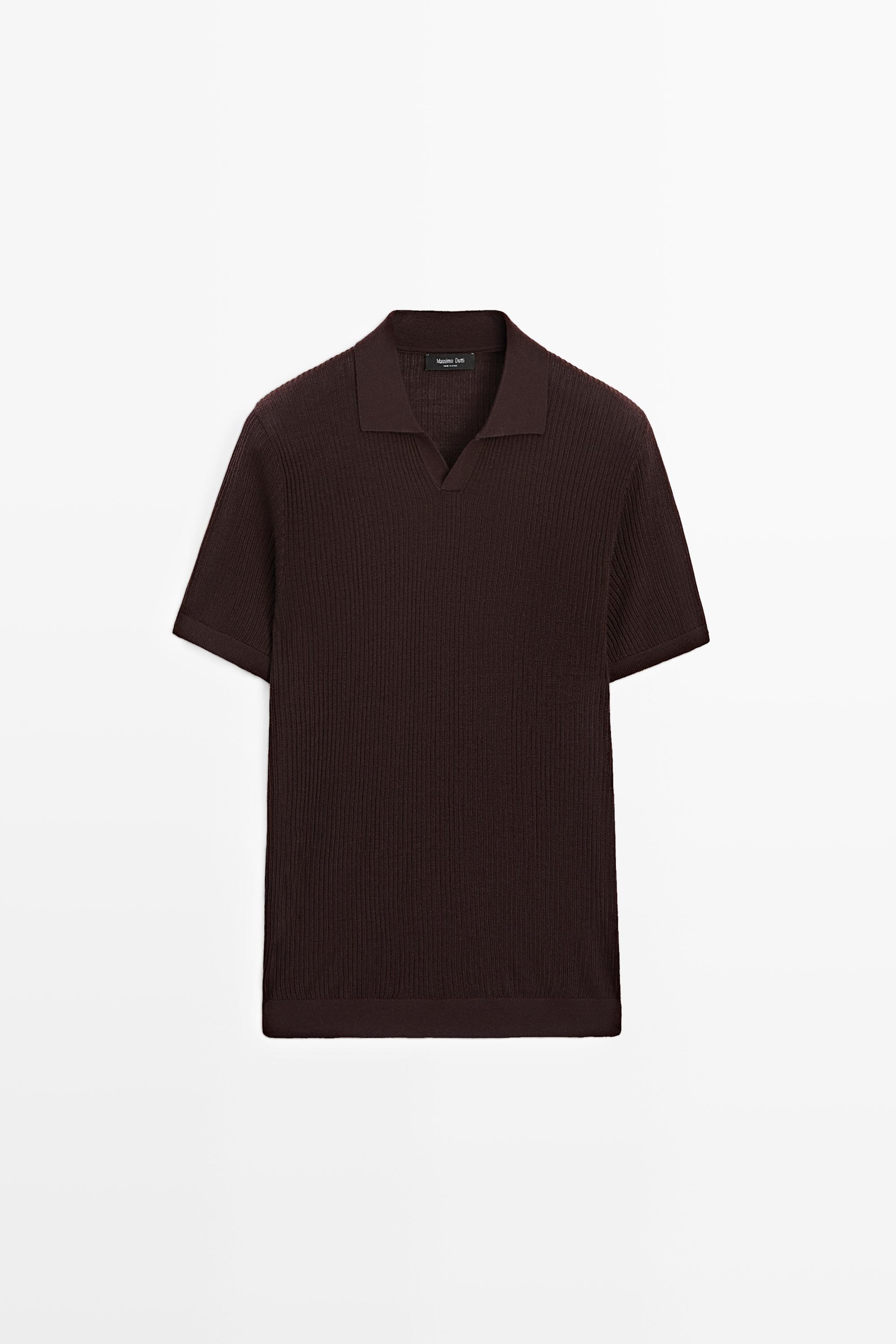 Wool blend short sleeve knit polo — MAROON