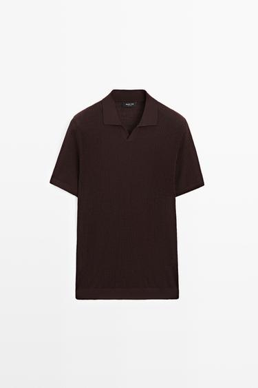 Wool blend short sleeve knit polo — MAROON 2