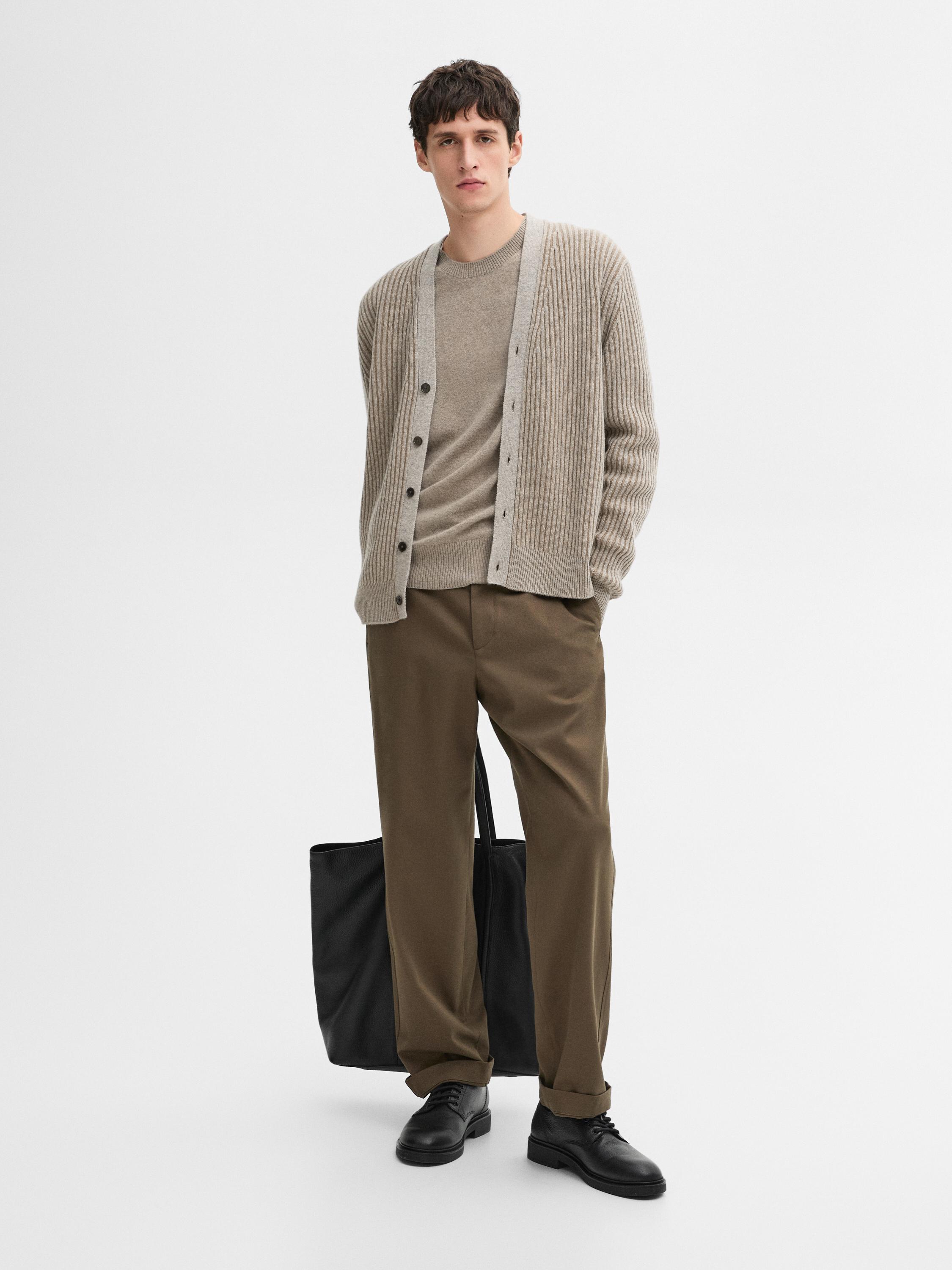 Straight-leg cotton blend twill trousers