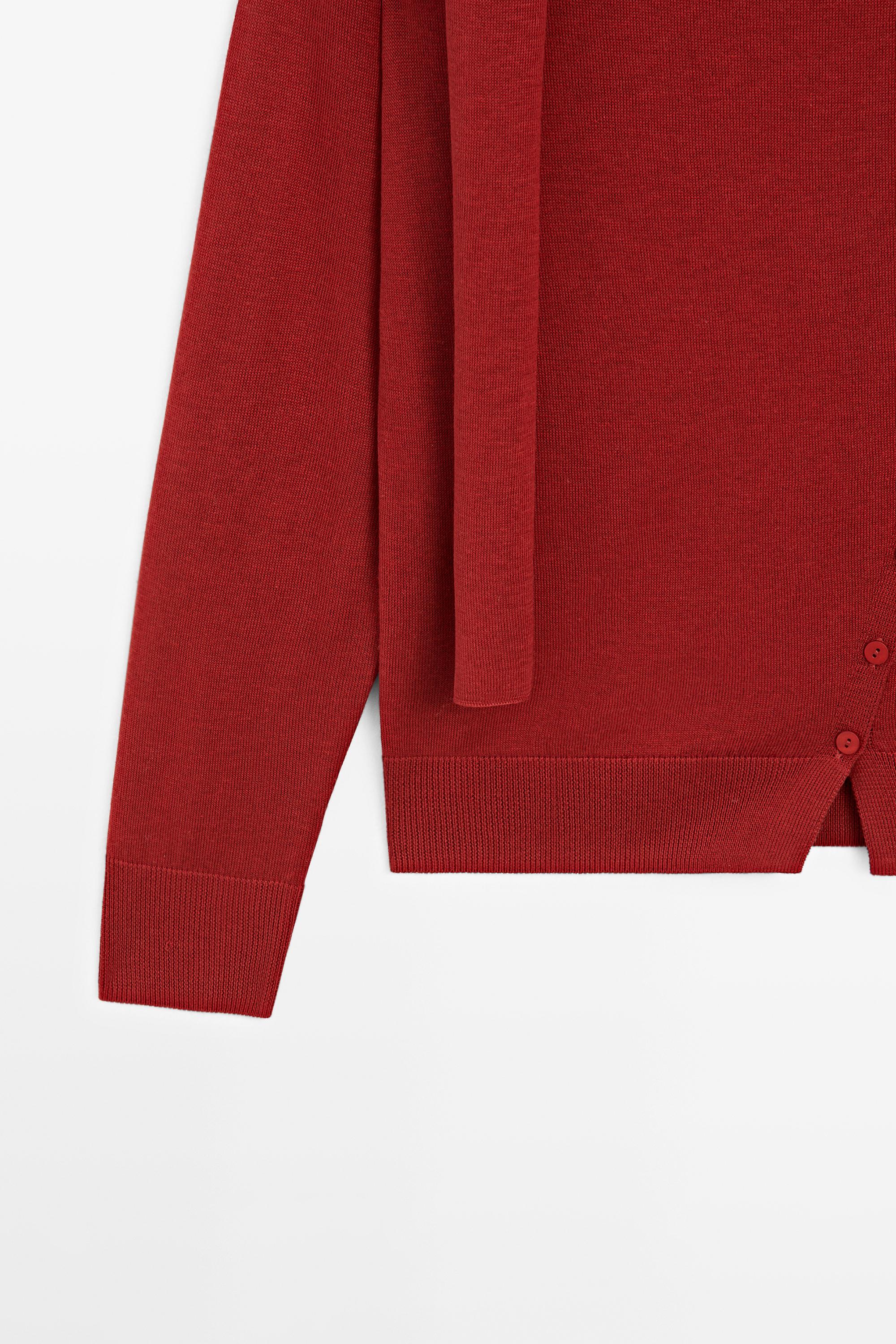 Cardigan with buttoned scarf detail — RED