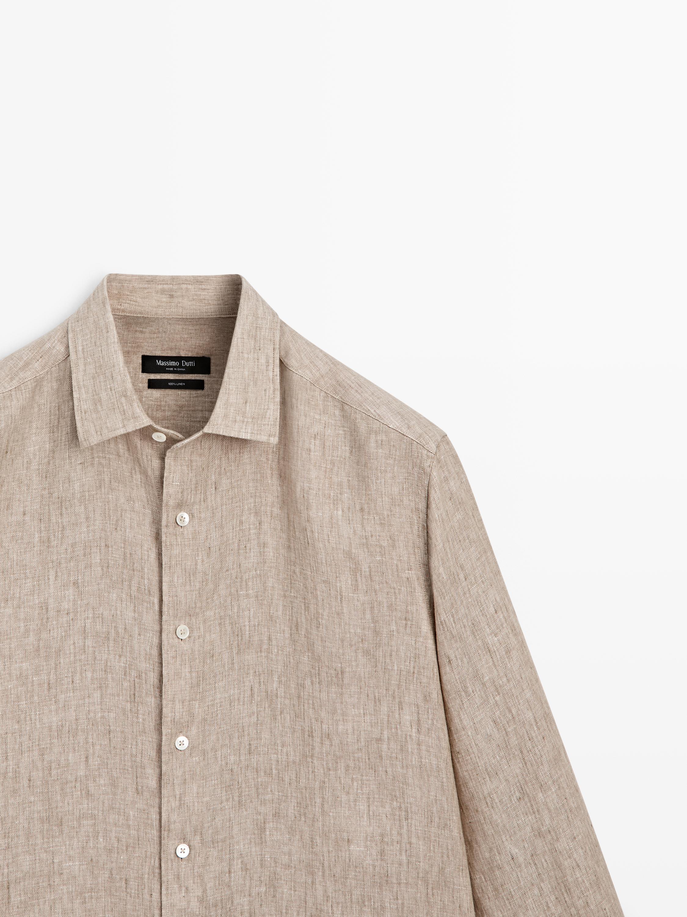 100% linen regular fit shirt — CREAM