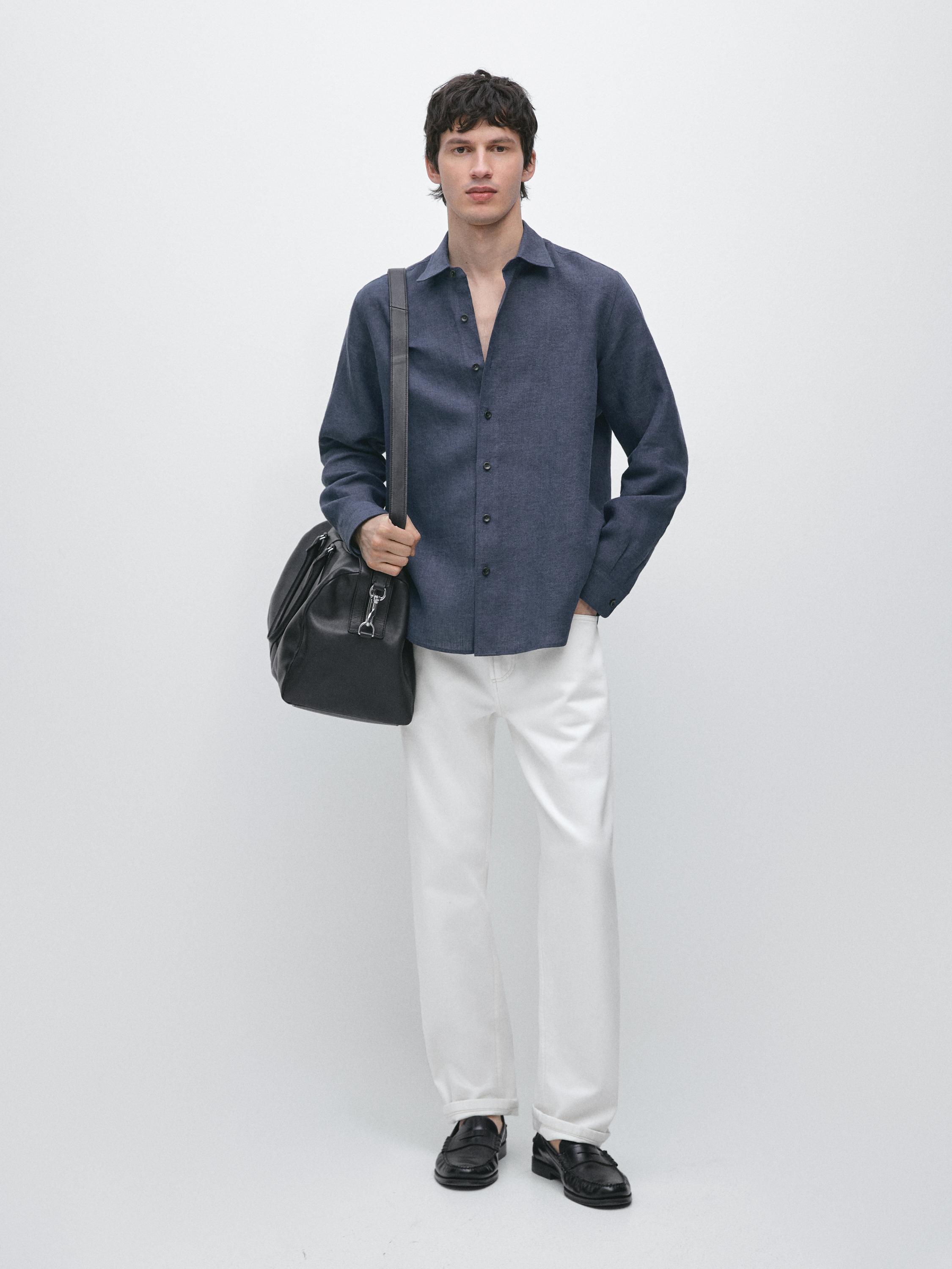 قميص كتان 100% بقصة عادية