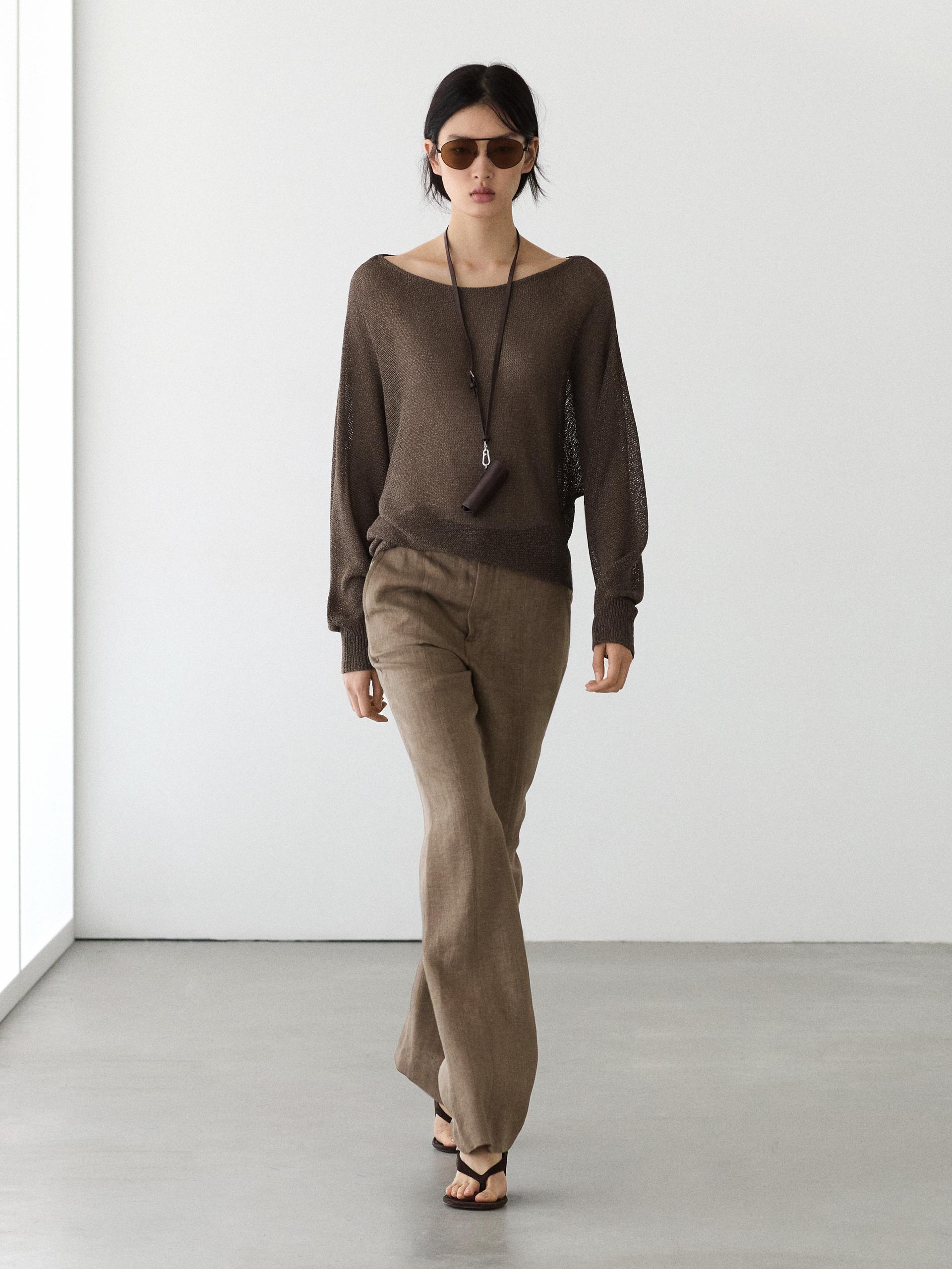 Pantalon Kick Flare 100 % Lin - Marron - 44 - Massimo Dutti - Femme