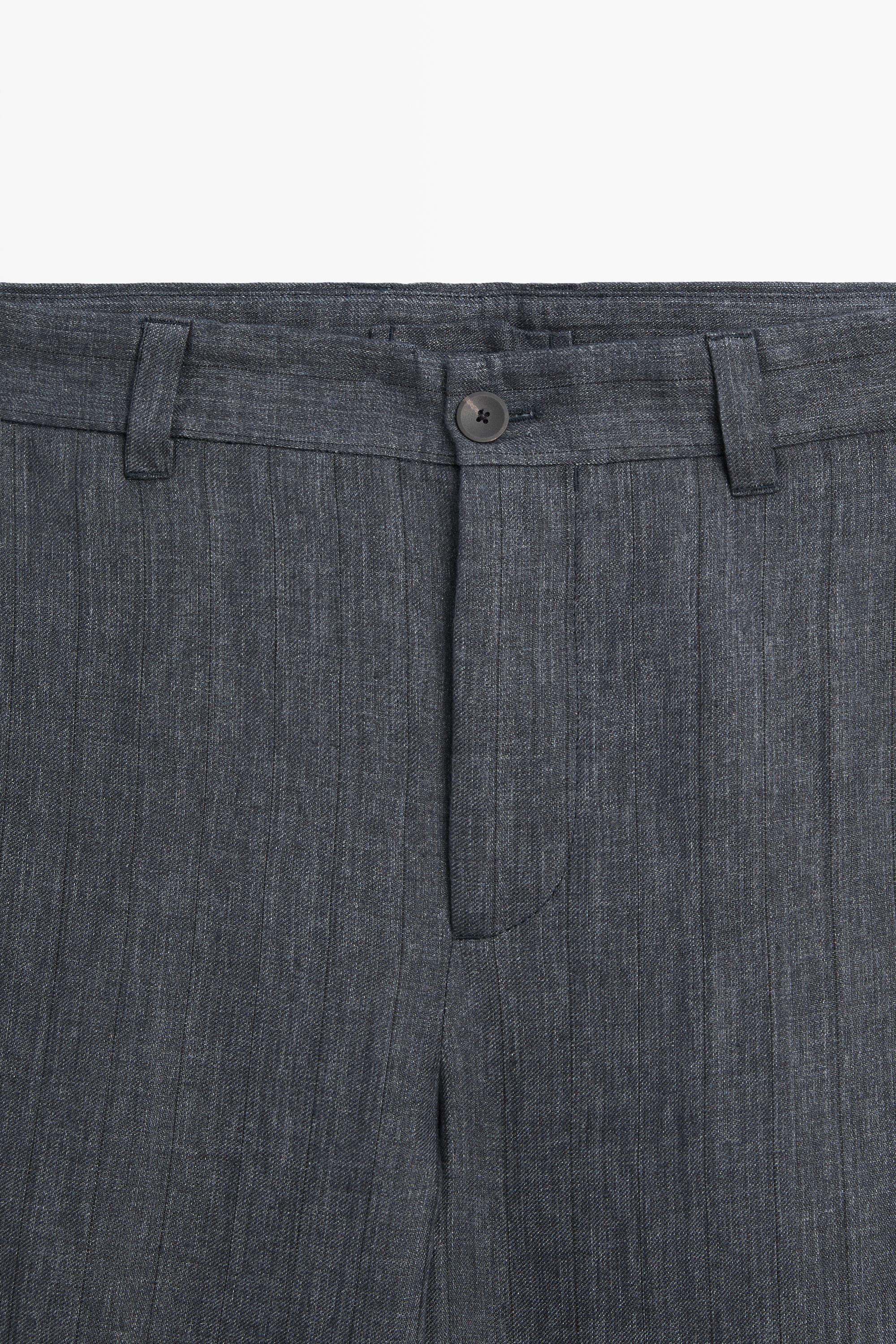 100% linen striped pants — DEEP BLUE