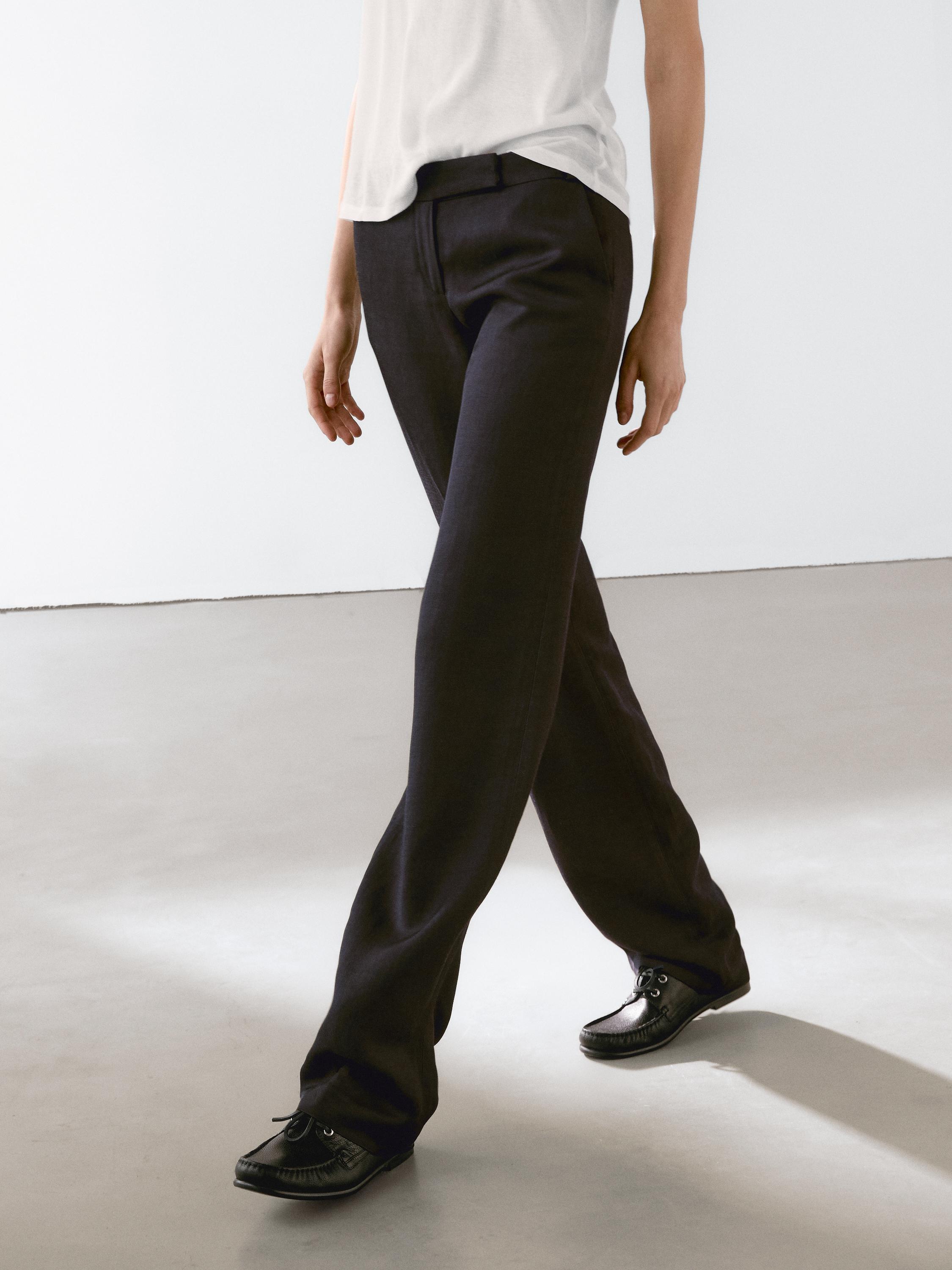 Straight fit linen blend trousers