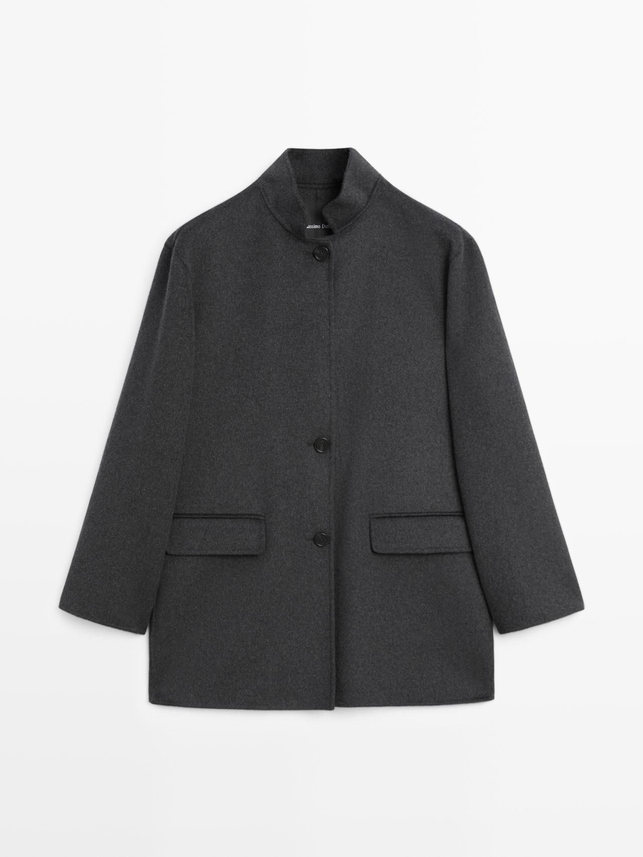 Massimo Dutti - Dames - Jas Van Wolmix Met Hoge Kraag - Donkergrijs - L