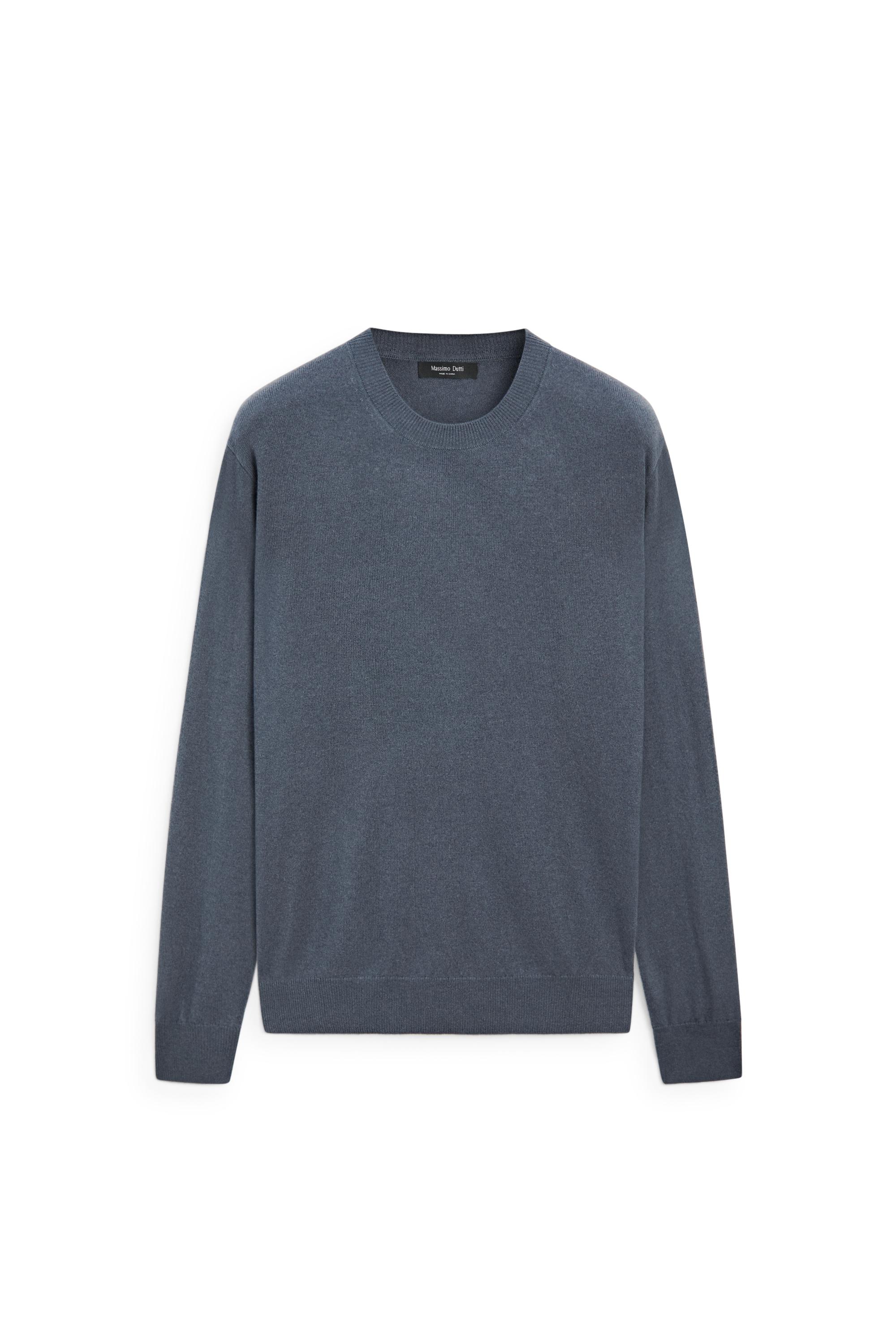Wool blend round neck knit sweater — DARK BLUE