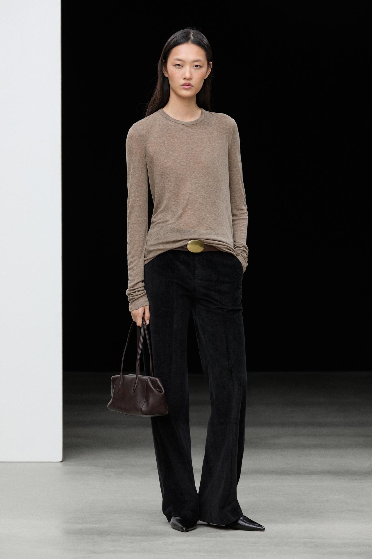 Long sleeve wool-blend T-shirt — MOLE BROWN