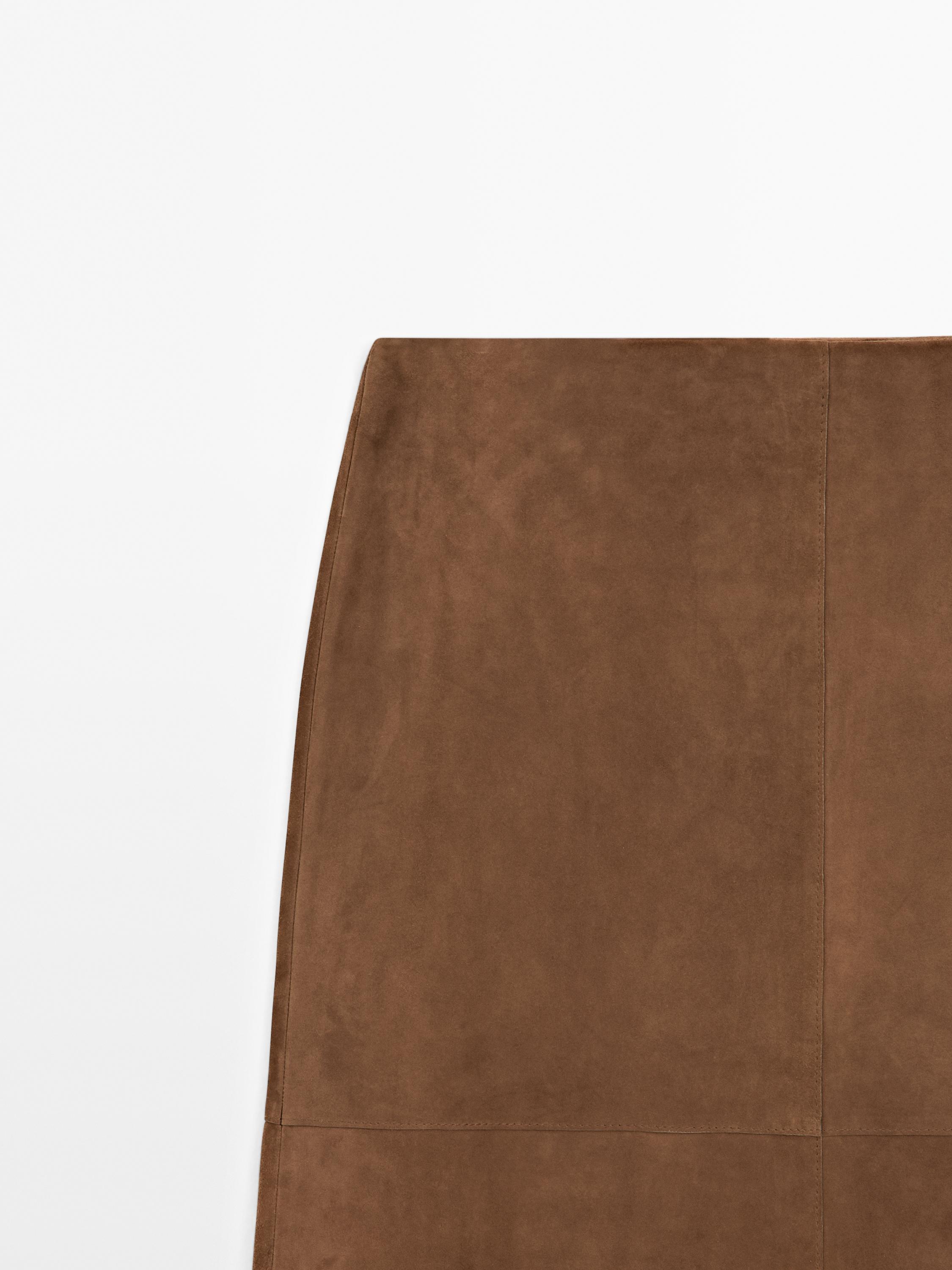 Suede leather midi skirt
