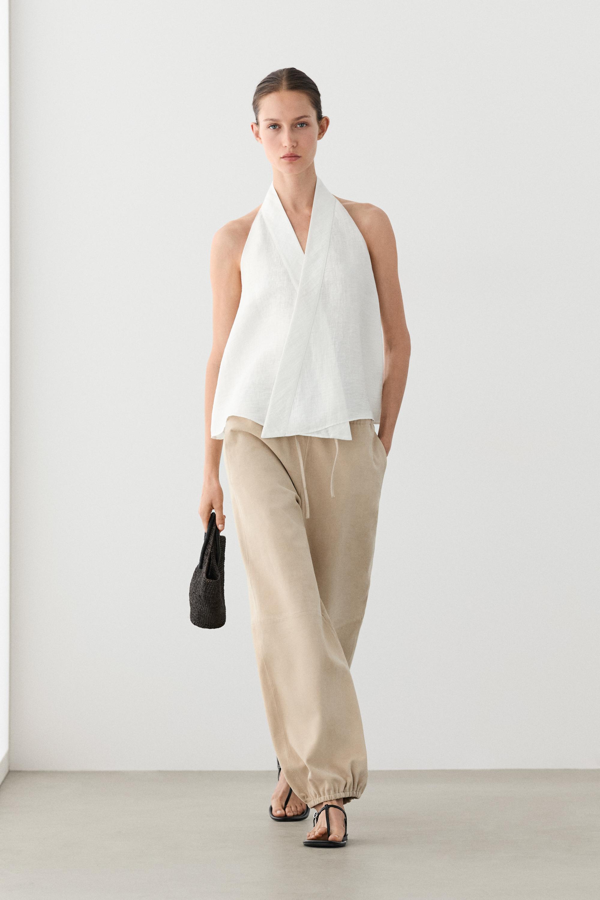 Suede leather sarouel trousers — Vanilla