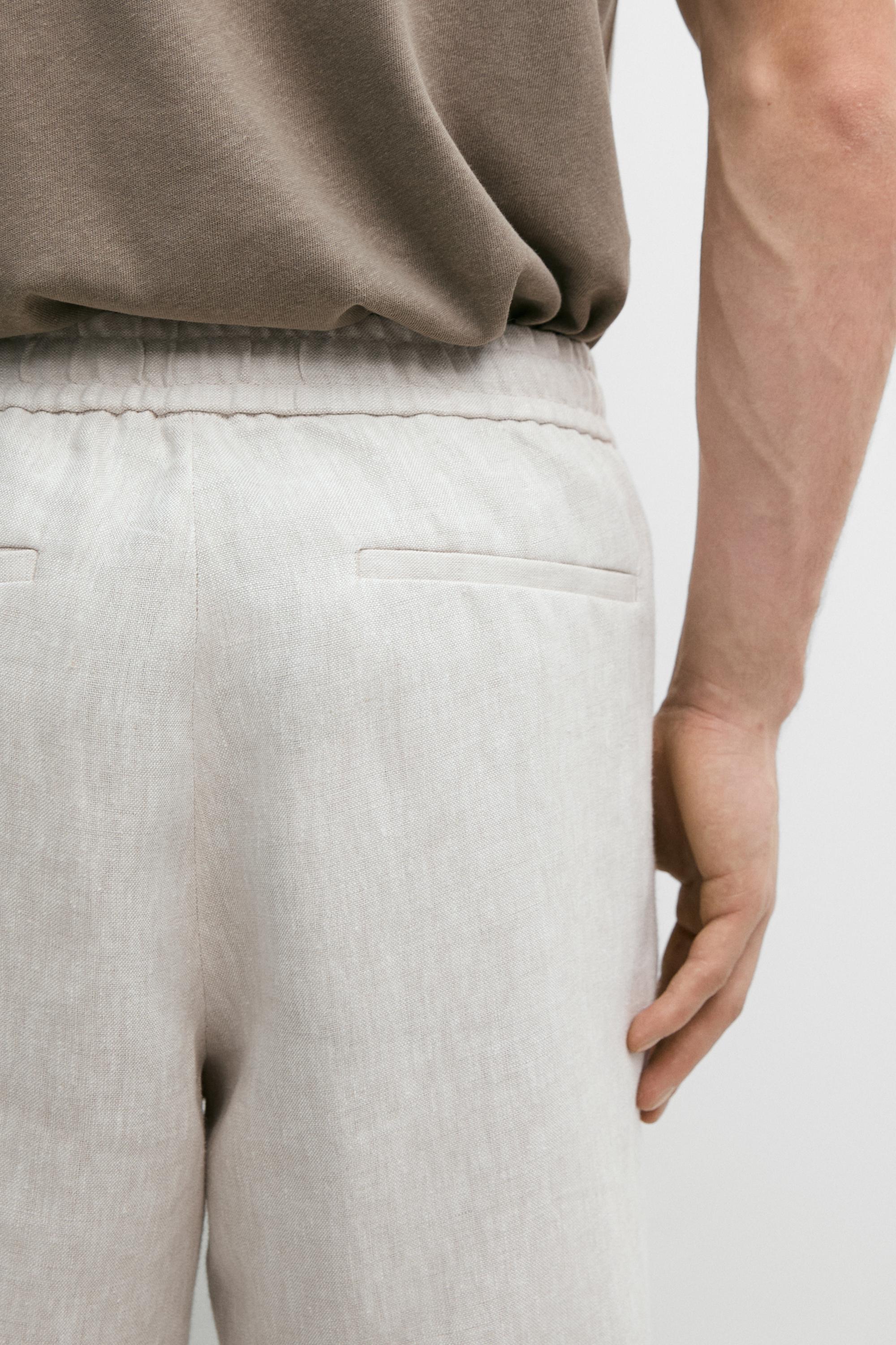 Linen jogger fit trousers — SAND BROWN