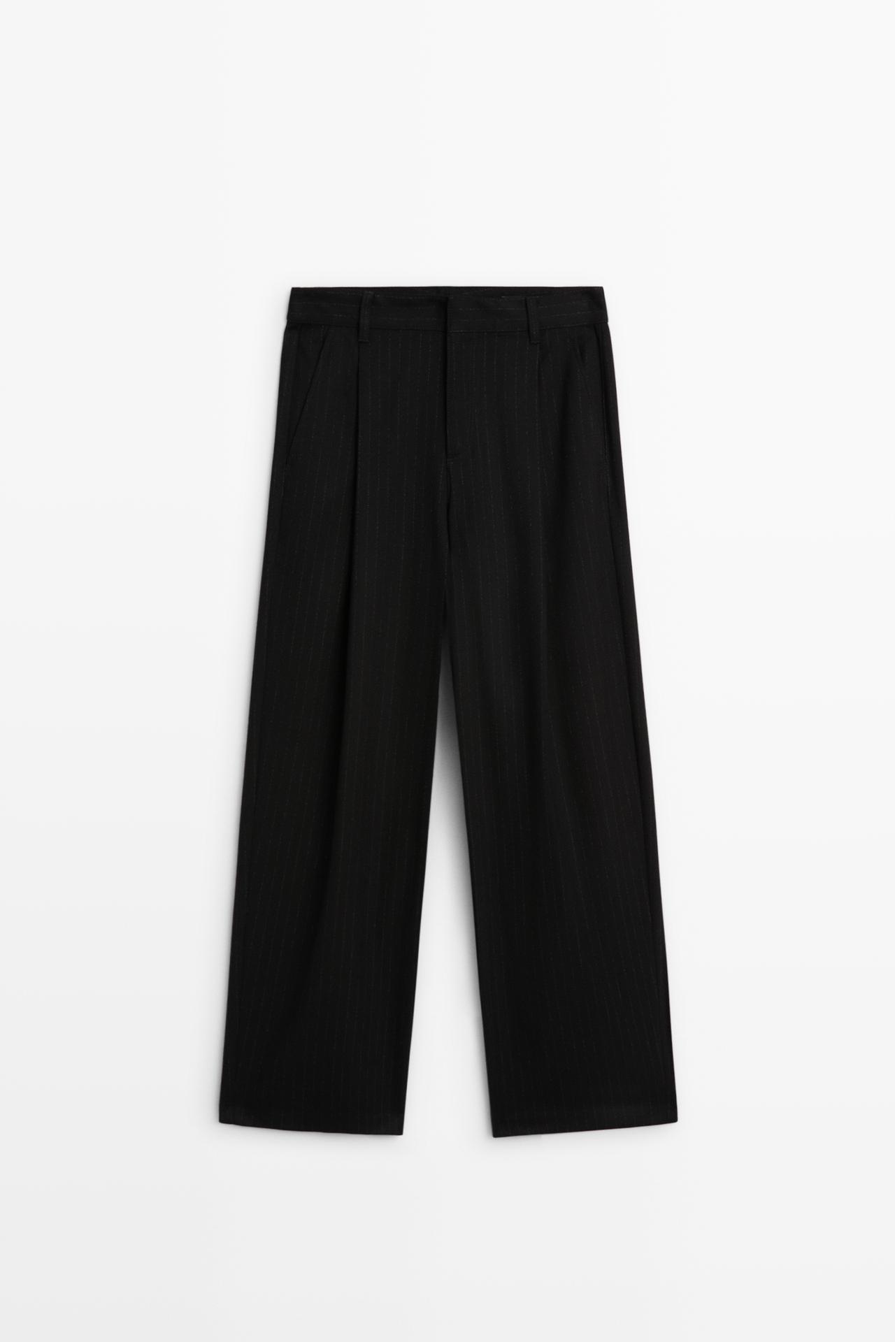 Pinstripe wide-leg pants — BLACK