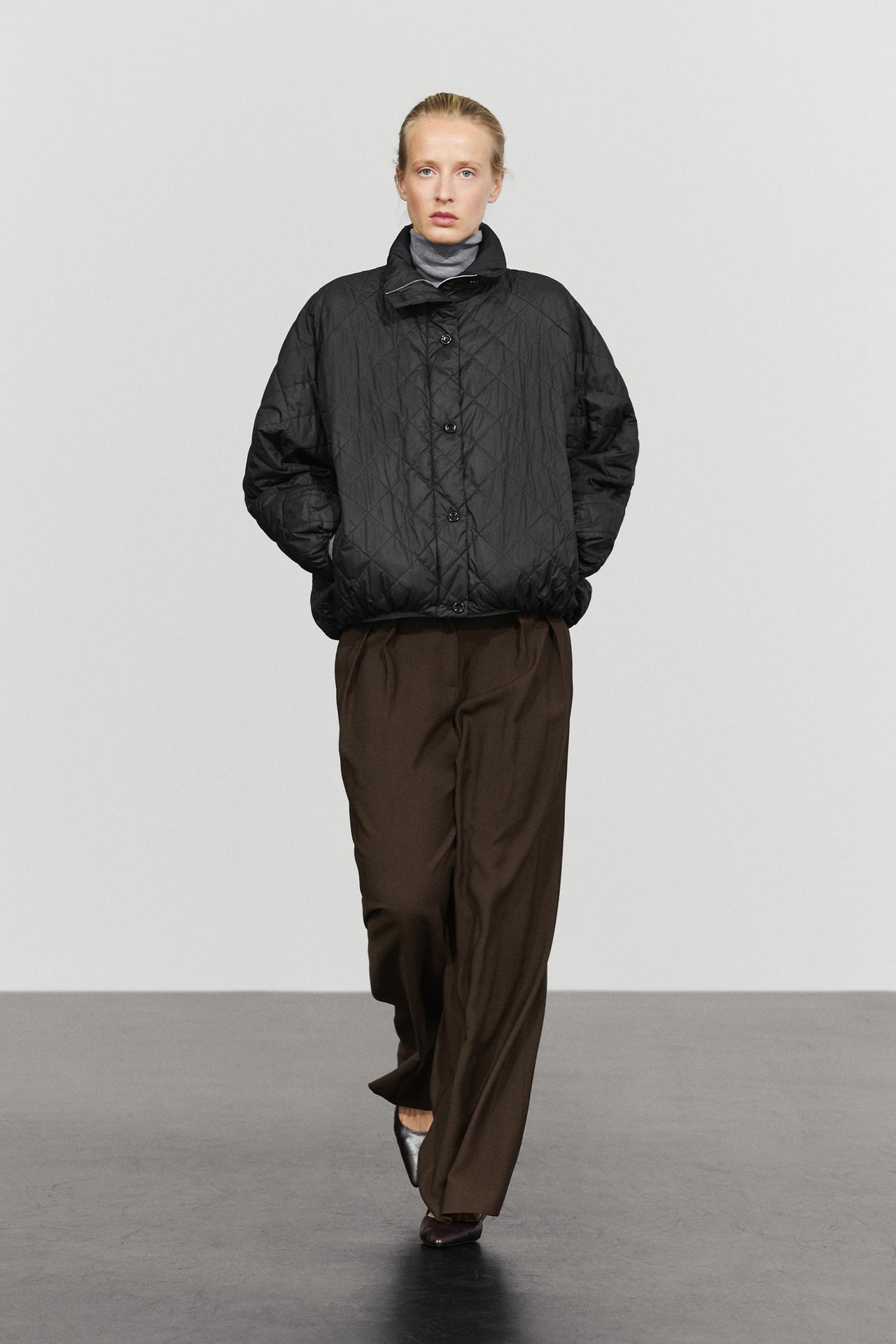 High neck quilted bomber jacket — BLACK