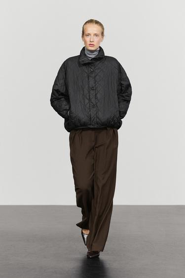 High neck quilted bomber jacket — BLACK 1