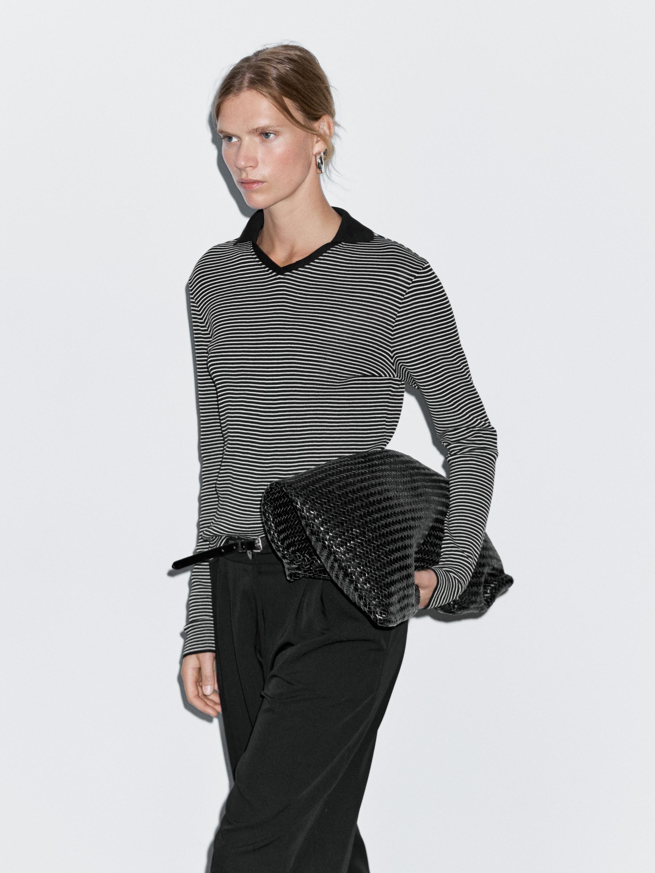 Striped long sleeve polo shirt
