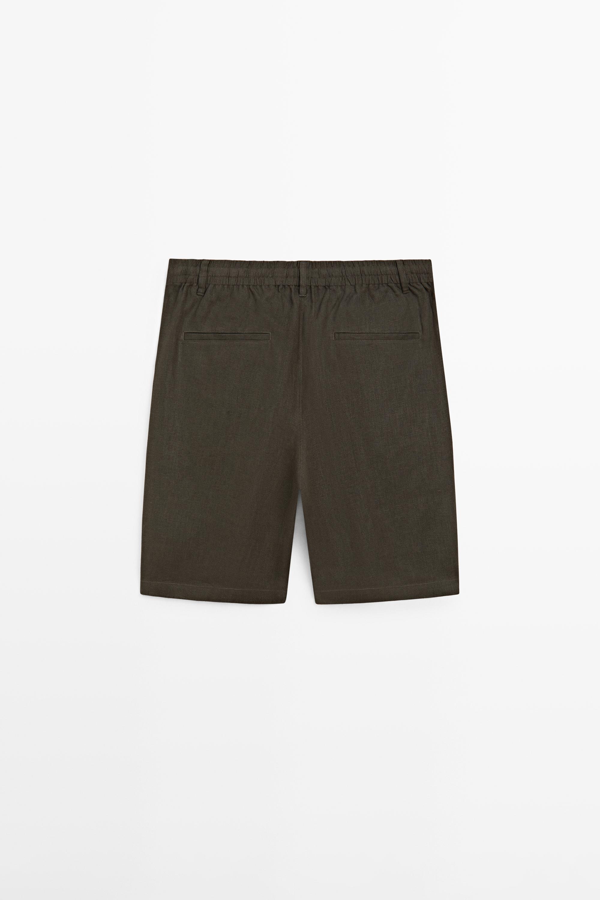Linen co-ord elastic waist Bermuda shorts — DARK GREEN