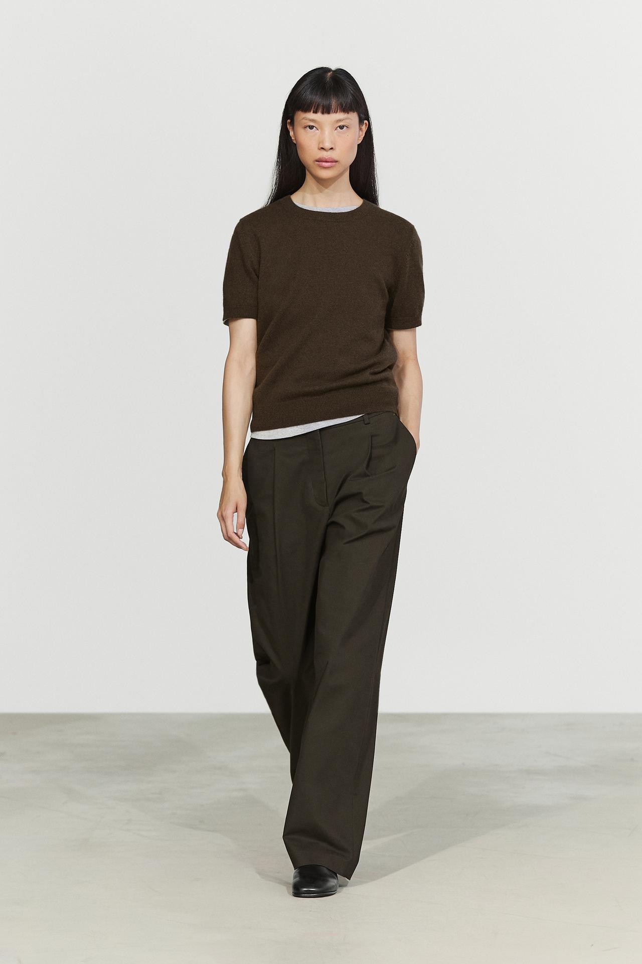 Knit 100% cashmere crew neck sweater — BROWN