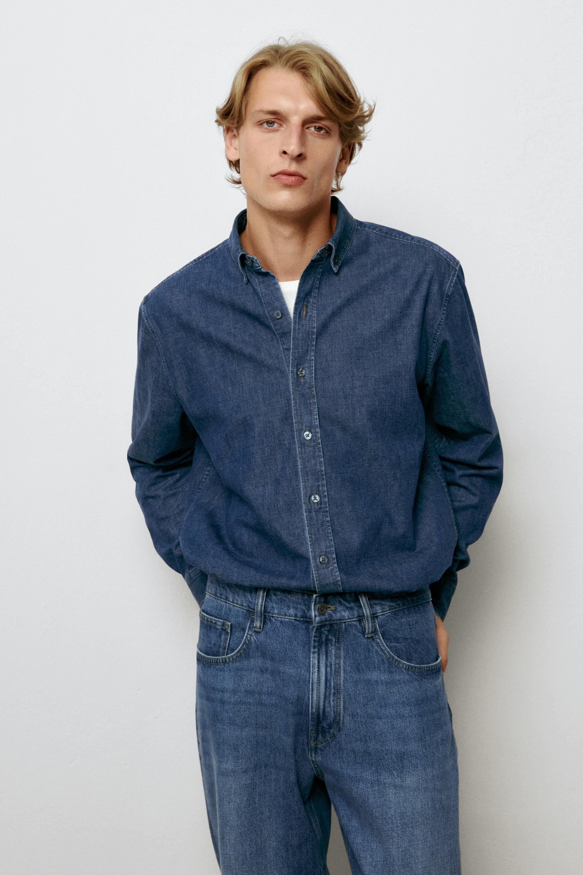 Áo sơ mi denim 100% cotton dáng ôm vừa