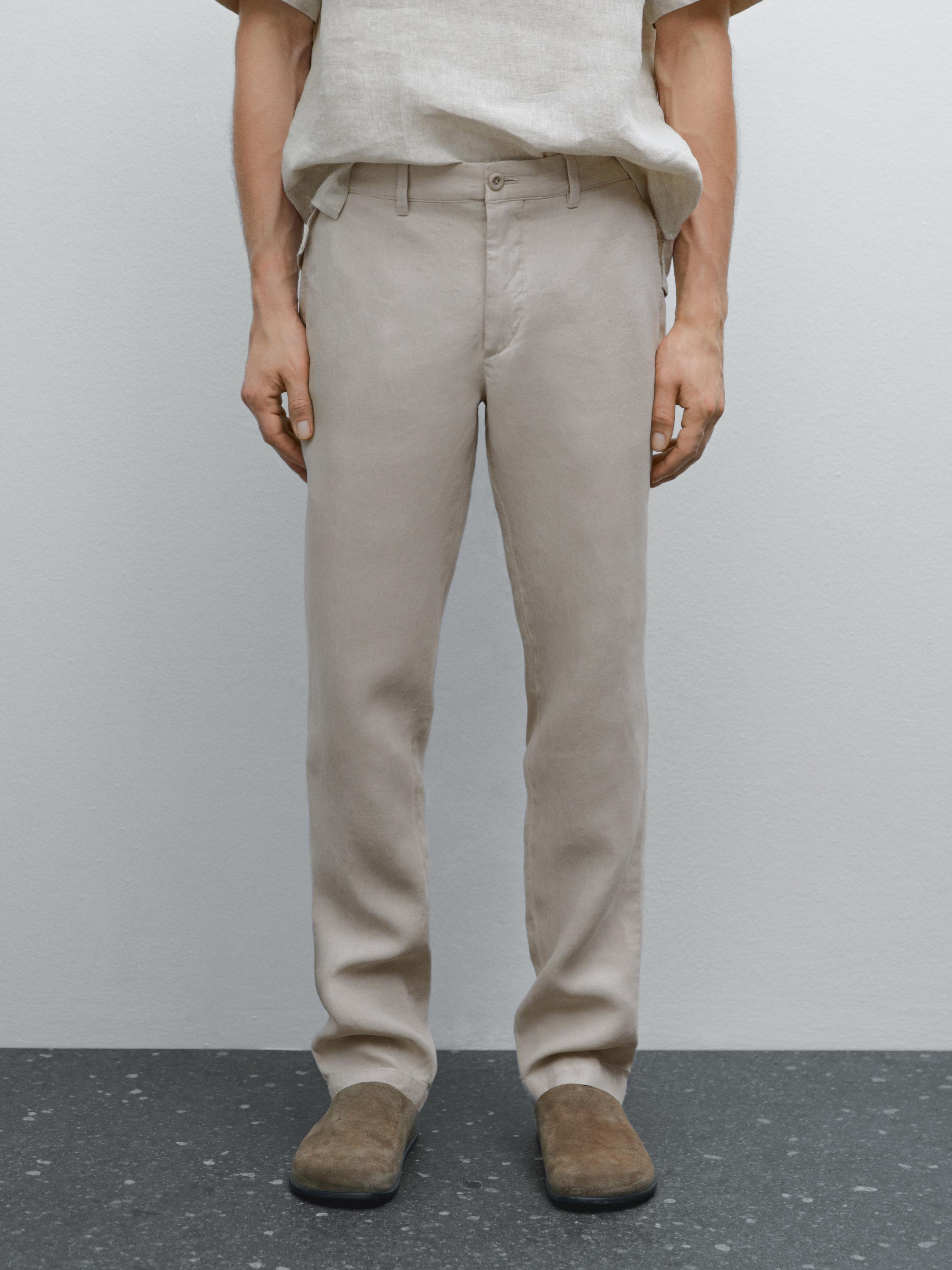 100% linen tapered fit trousers